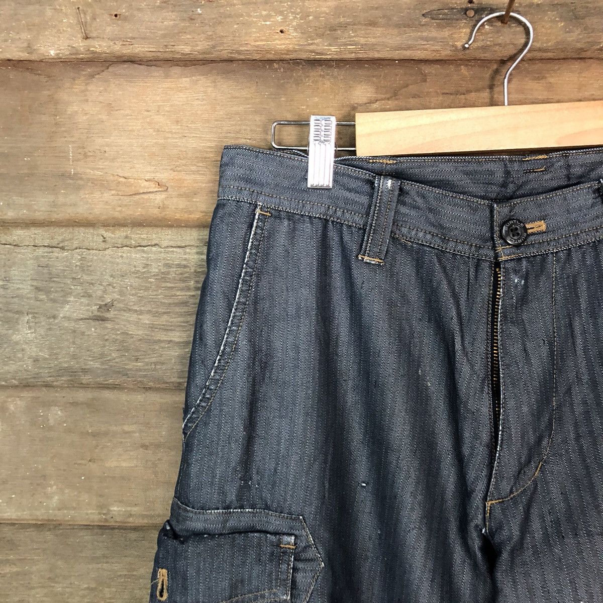 Japanese Brand Burtle Dark blue dirty multi pocket Cargo Pants #6907 Size US 32 / EU 48 - 4 Thumbnail