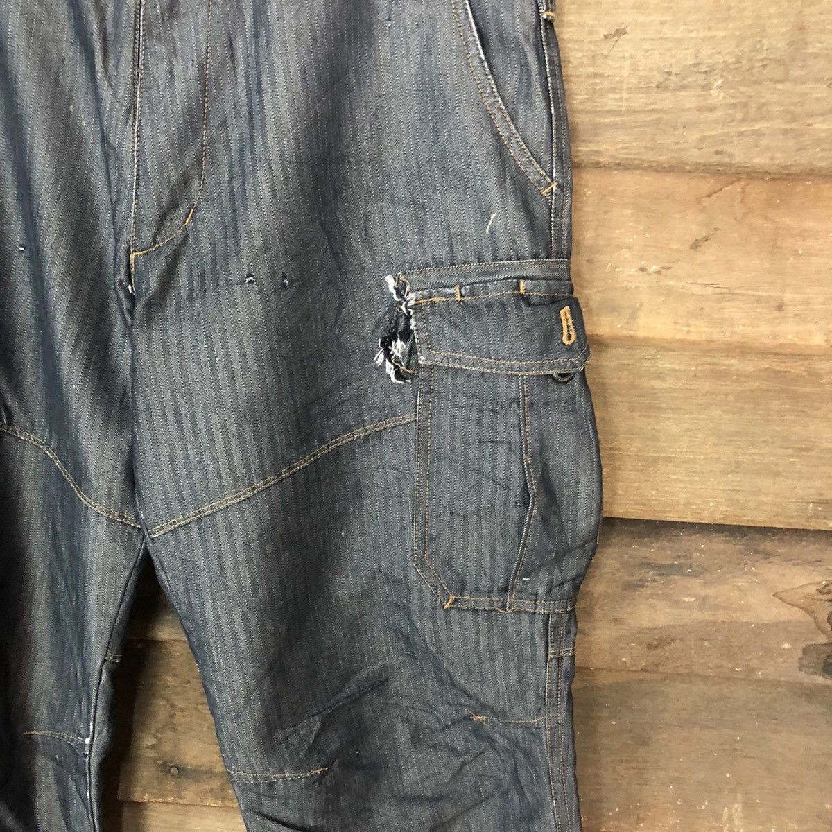 Japanese Brand Burtle Dark blue dirty multi pocket Cargo Pants #6907 Size US 32 / EU 48 - 7 Thumbnail