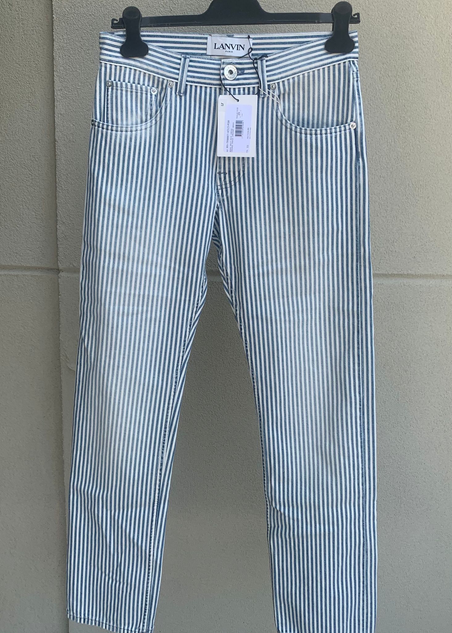 image of Lanvin Denim Droite Raye In Stripe Indigo, Men's (Size 29)