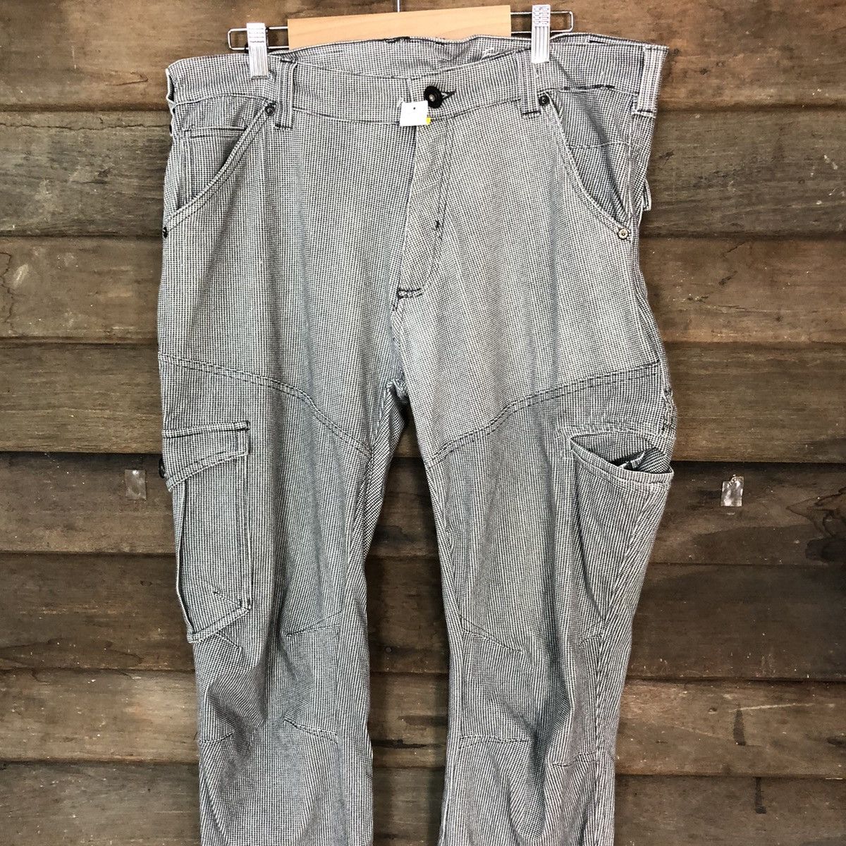 Japanese Brand Field Core Grey checkered multi pocket Cargo Pants #4566 Size US 35 - 2 Thumbnail
