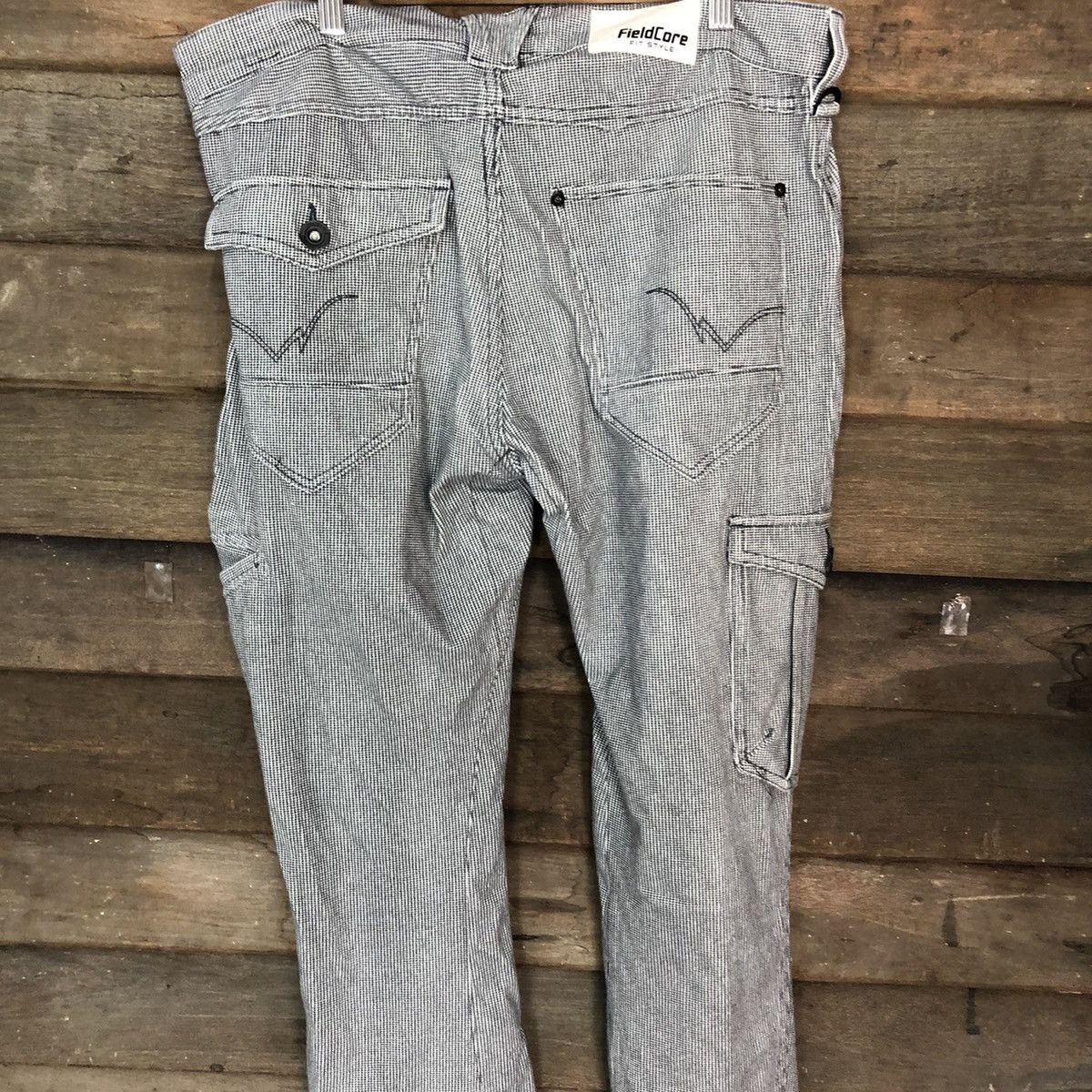 Japanese Brand Field Core Grey checkered multi pocket Cargo Pants #4566 Size US 35 - 12 Thumbnail