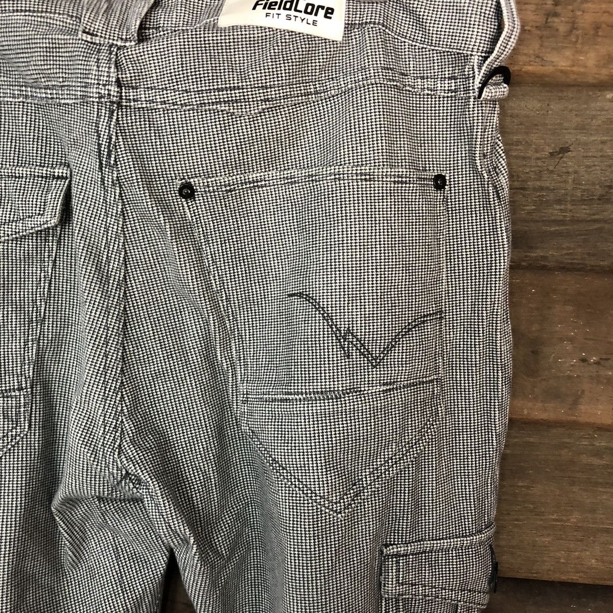 Japanese Brand Field Core Grey checkered multi pocket Cargo Pants #4566 Size US 35 - 15 Thumbnail