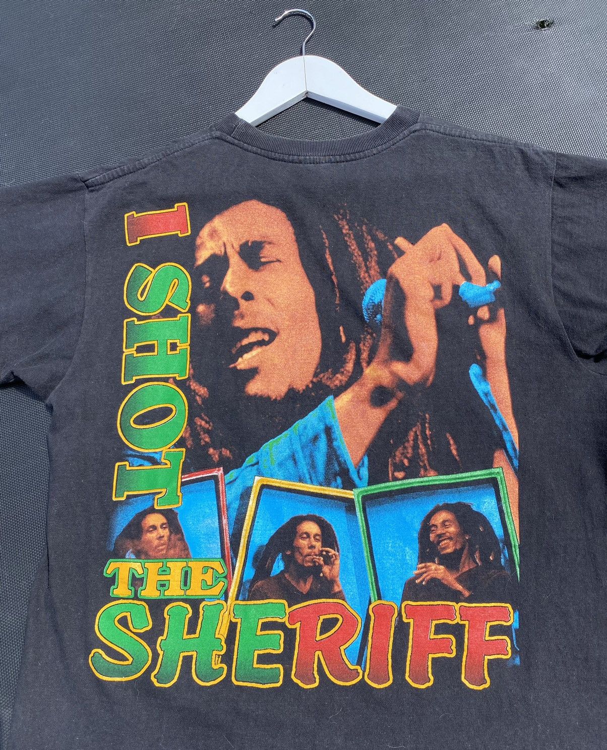 Band Tees RARE👮‍♀️Vintage 90s Bob Marley I Shot The Sheriff Allover Tee Size US L / EU 52-54 / 3 - 3 Thumbnail