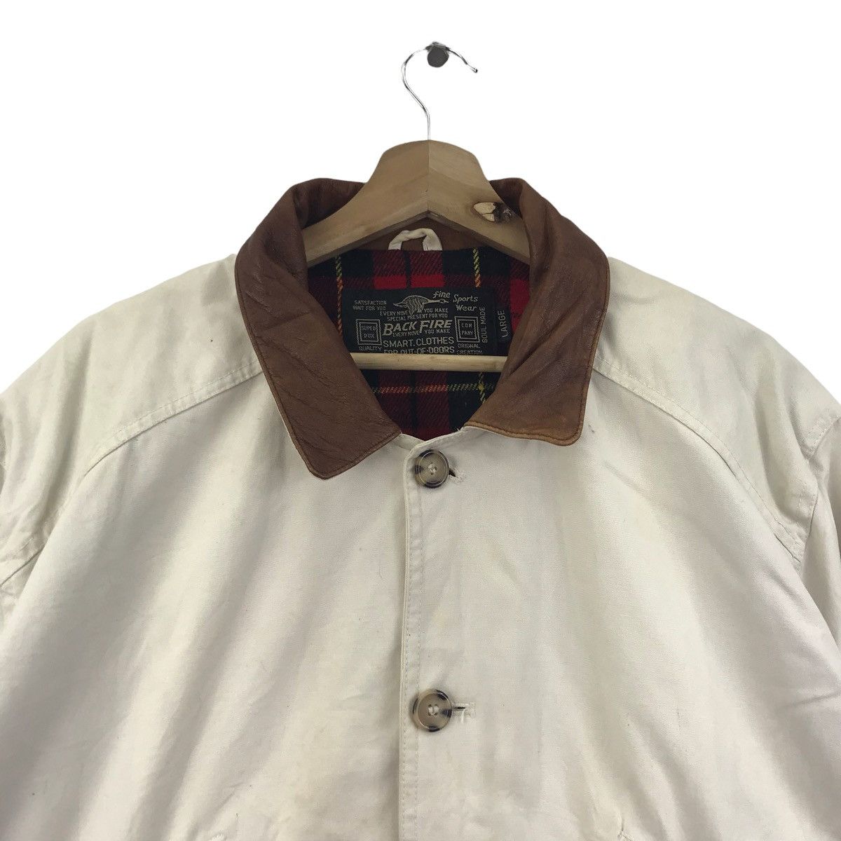 Vintage BACK FIRE SPORTWEAR Wool White Hunting Chore Coat Jacket Size US L / EU 52-54 / 3 - 2 Thumbnail