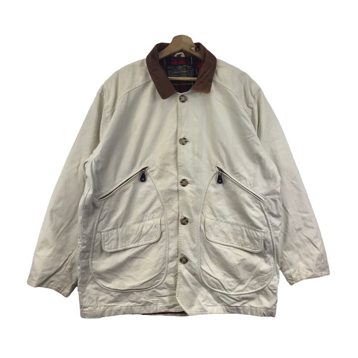 Vintage BACK FIRE SPORTWEAR Wool White Hunting Chore Coat Jacket Size US L / EU 52-54 / 3 - 1 Thumbnail