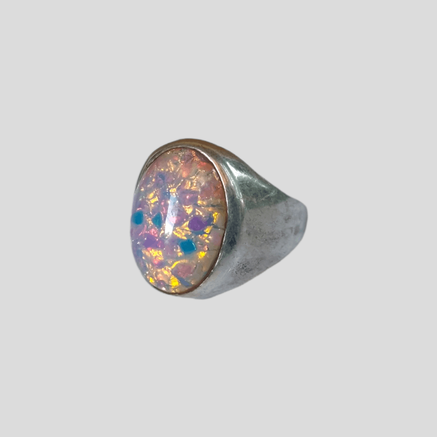 Vintage Vintage Sterling Silver Ring Faux Opal Size 9 Modern Size ONE SIZE - 1 Thumbnail