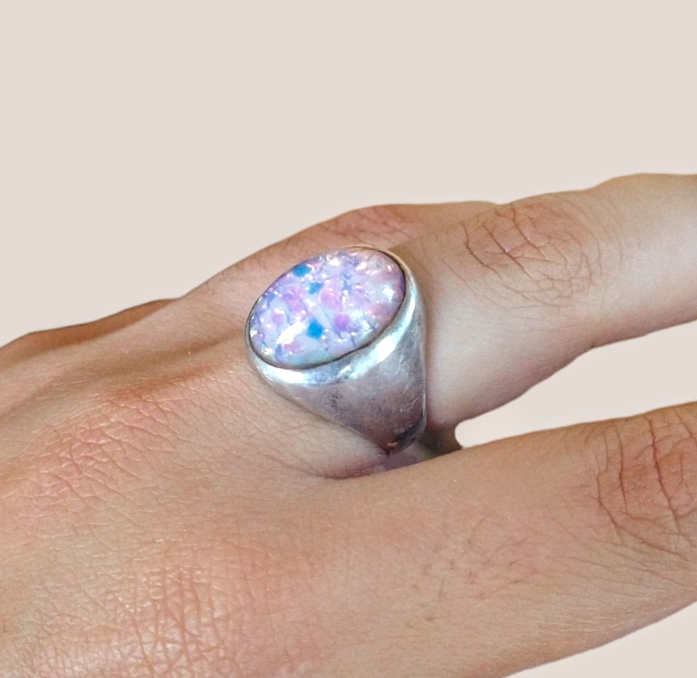 Vintage Vintage Sterling Silver Ring Faux Opal Size 9 Modern Size ONE SIZE - 11 Thumbnail