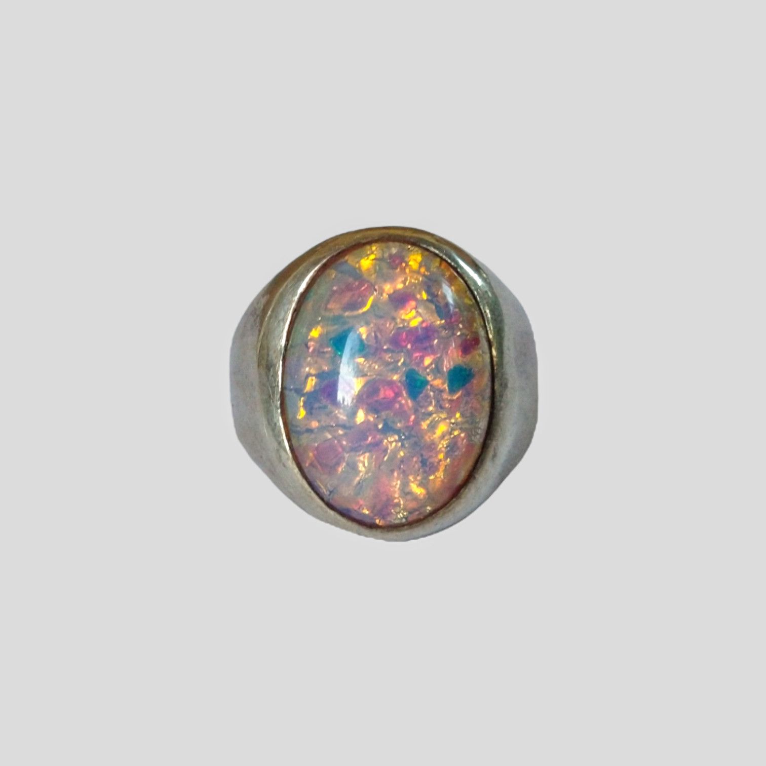 Vintage Vintage Sterling Silver Ring Faux Opal Size 9 Modern Size ONE SIZE - 3 Thumbnail