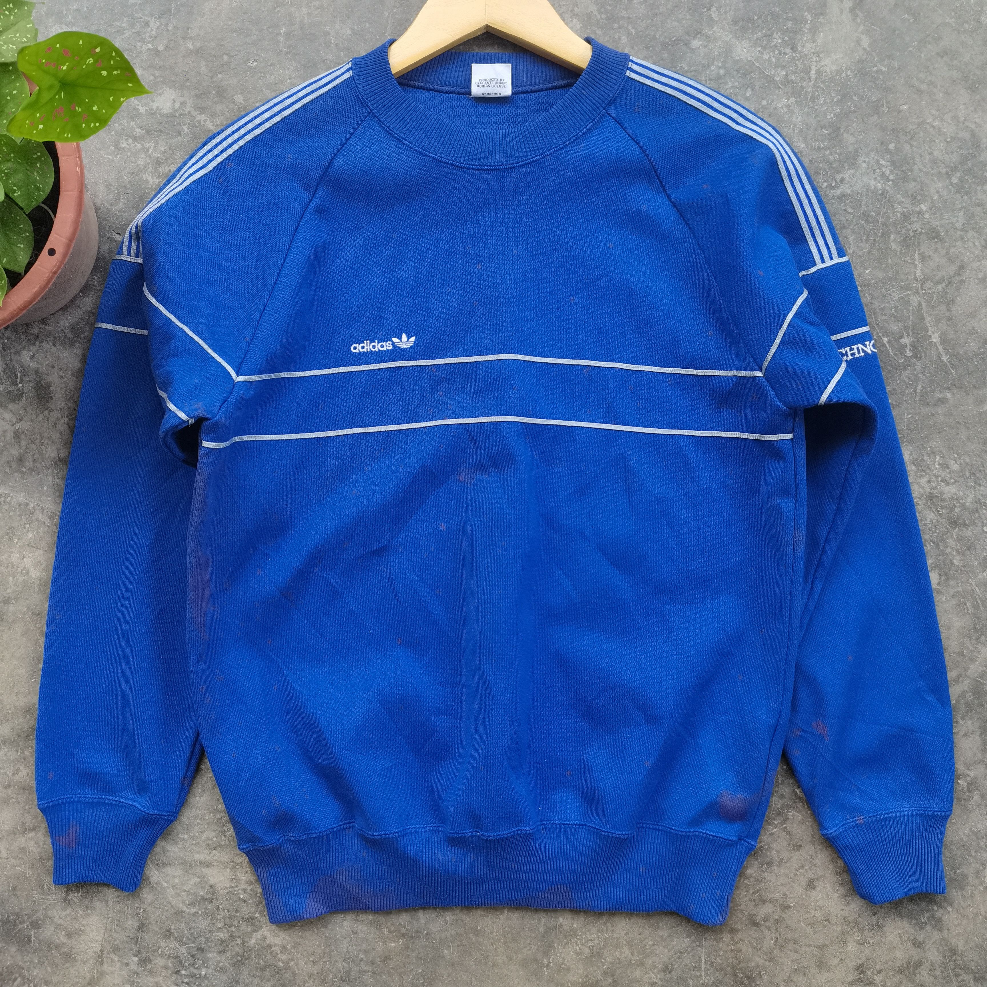 Adidas × Descente × Vintage Vintage 80s ADIDAS TECHNO Acid Wash 3 Stripes Sweatshirt Size US M / EU 48-50 / 2 - 3 Thumbnail