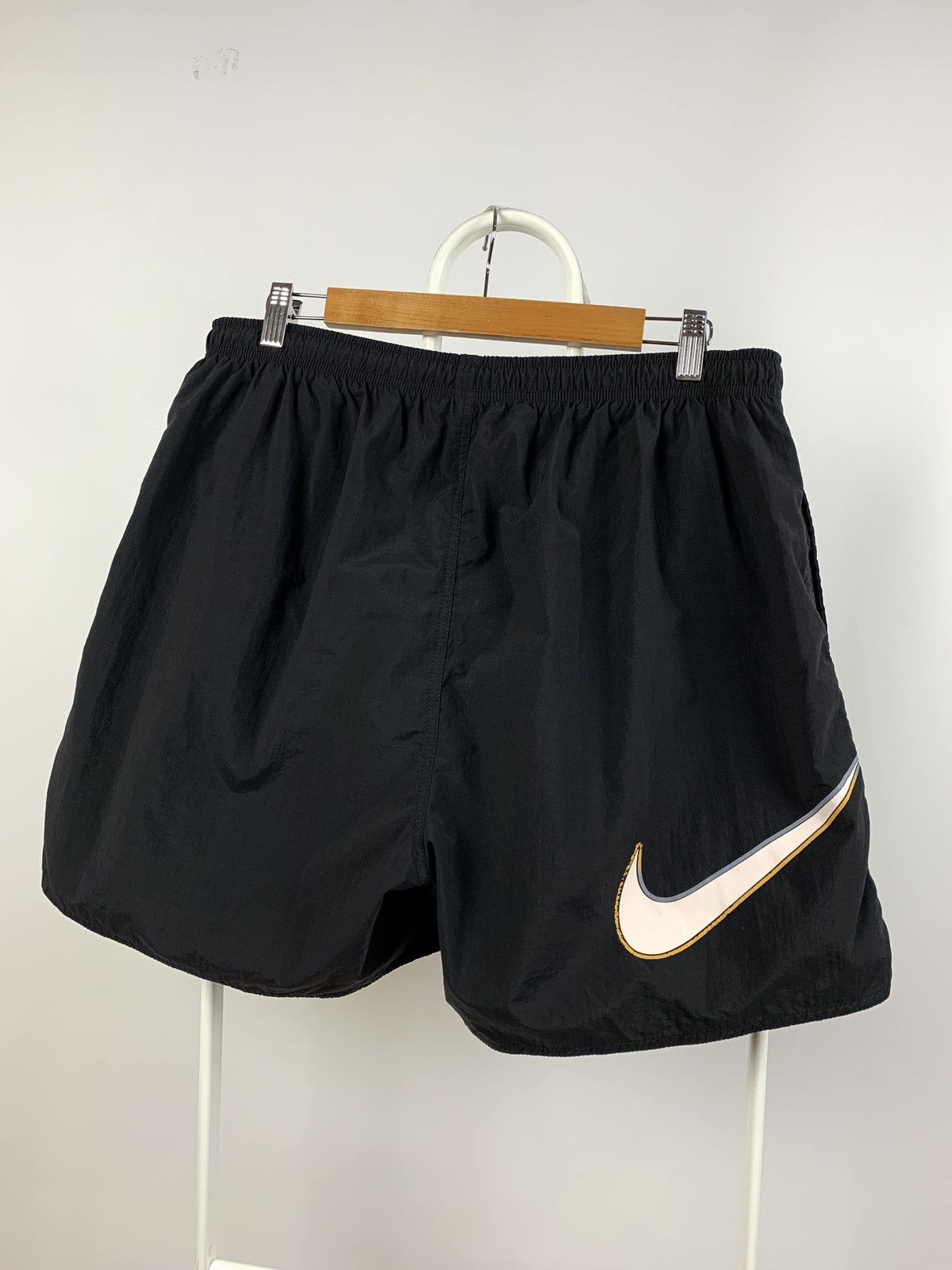 Nike 90s Vintage Nike Big Logo Swoosh Nylon Black Shorts Size US 36 / EU 52 - 1 Thumbnail