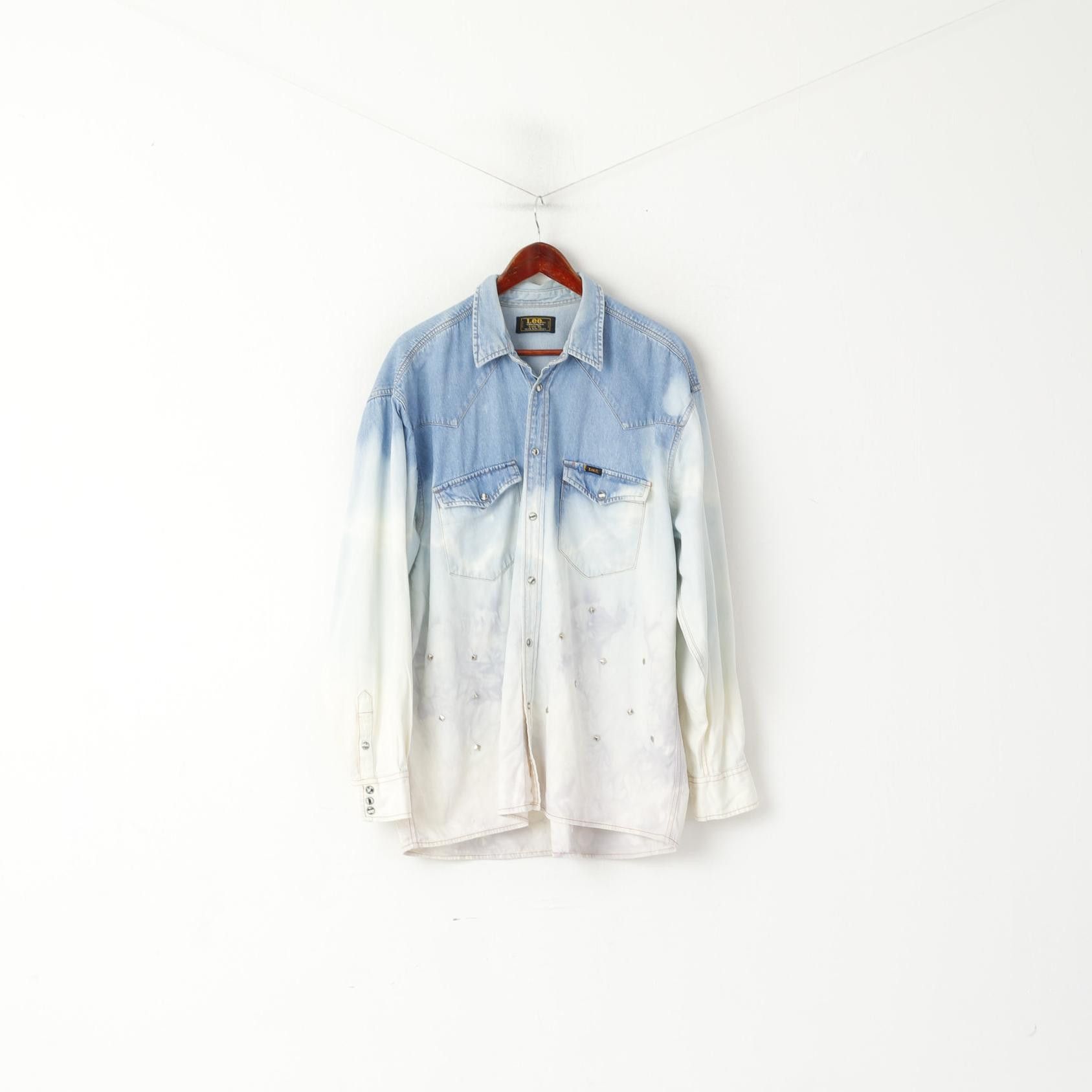 Lee × Vintage Lee Sanforized Men XL Casual Shirt Blue Jeans Ombre 9209 Size US XL / EU 56 / 4 - 1 Thumbnail