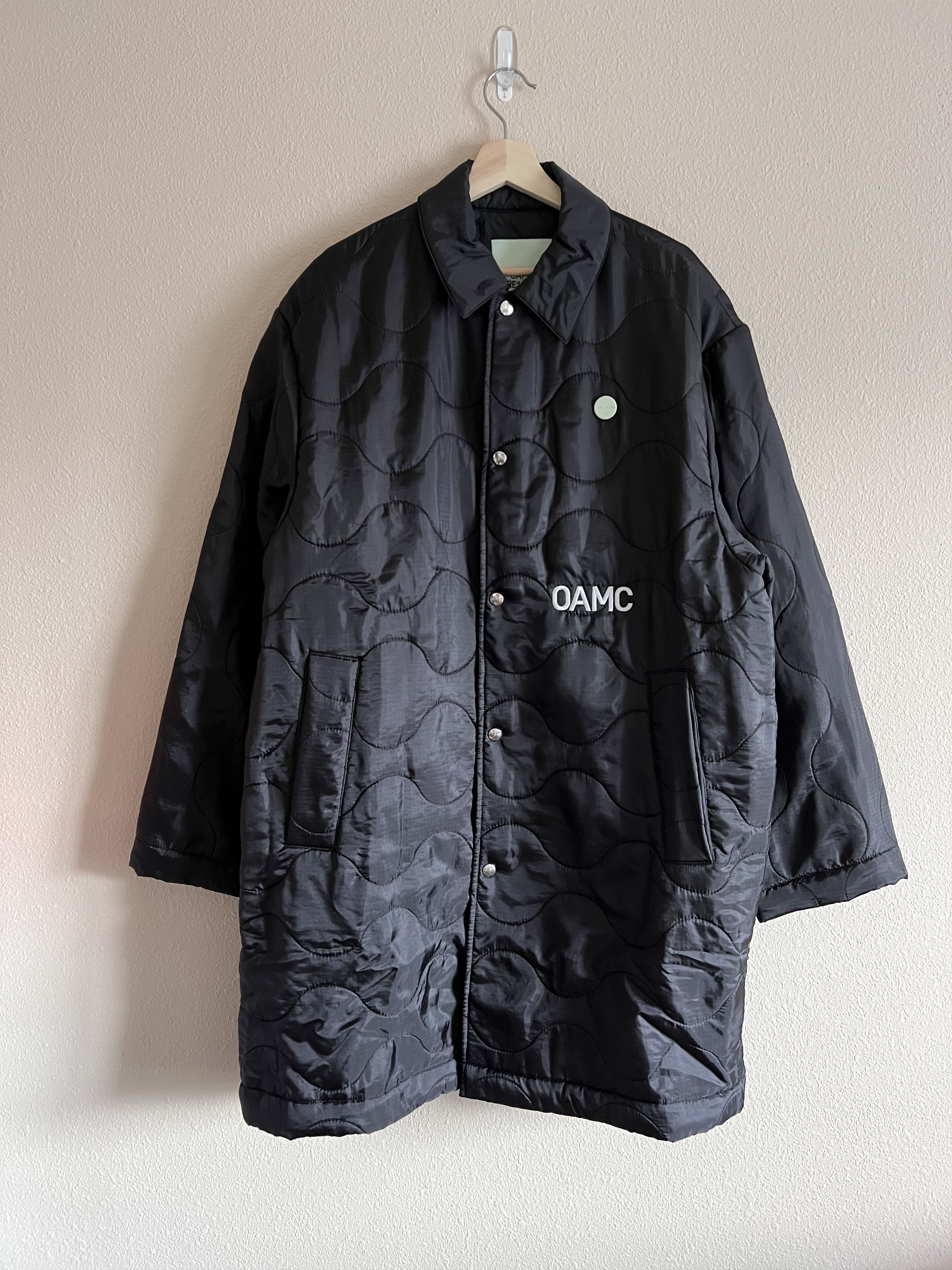 Oamc OAMC Re:Work Quilted Peacekeeper Long Jacket in Black | Grailed