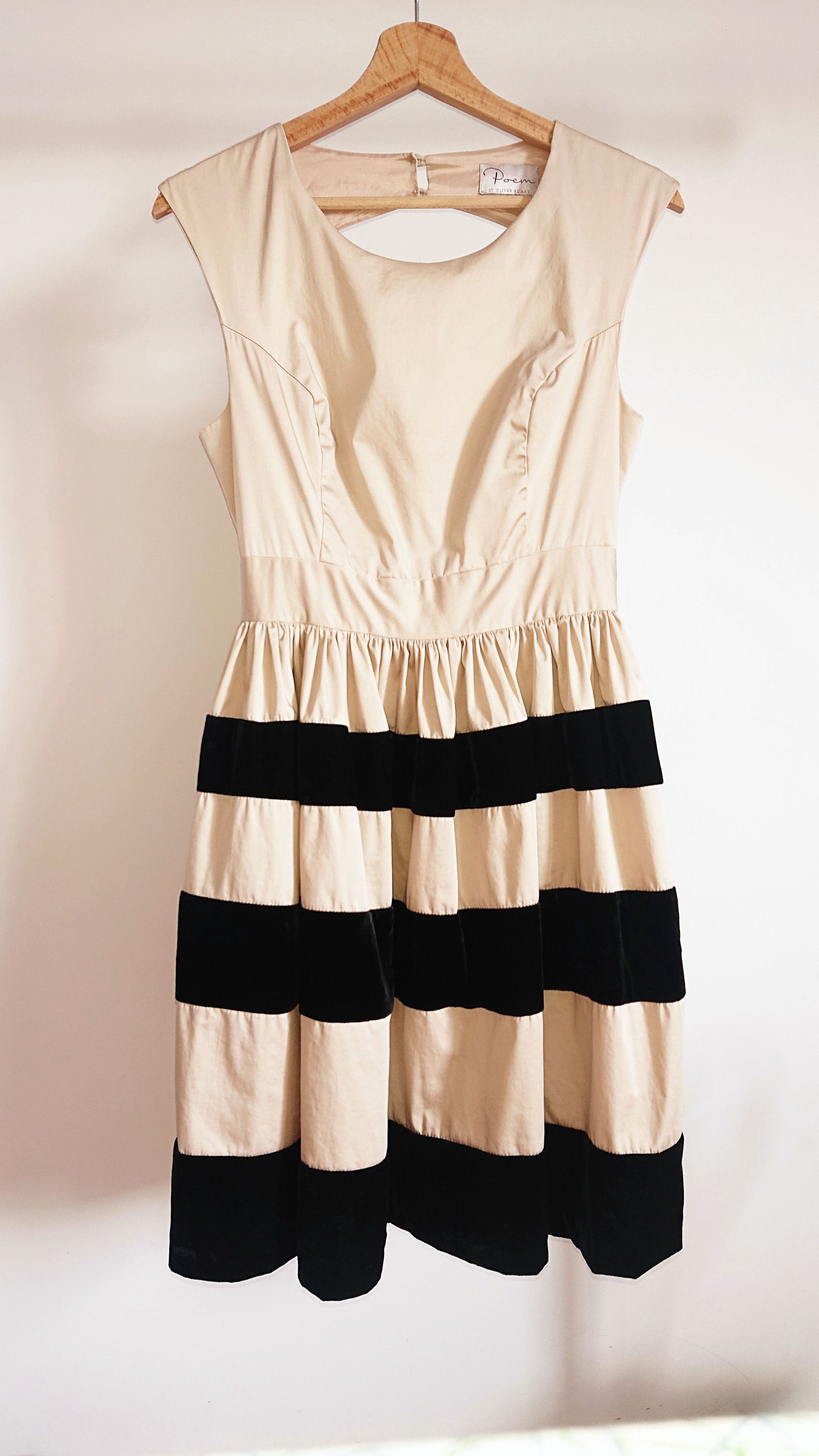 Poem By Oliver Bonas velvet cotton beige striped dress