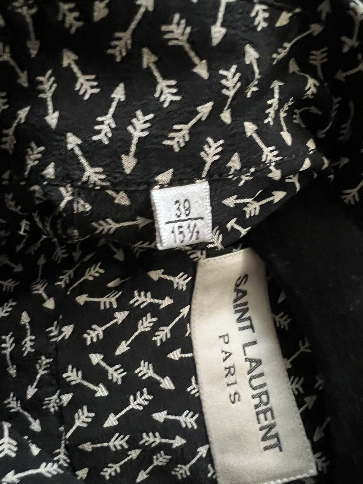 Hedi Slimane × Saint Laurent Paris Arrow Silk Shirt in Black Size US S / EU 44-46 / 1 - 5 Thumbnail