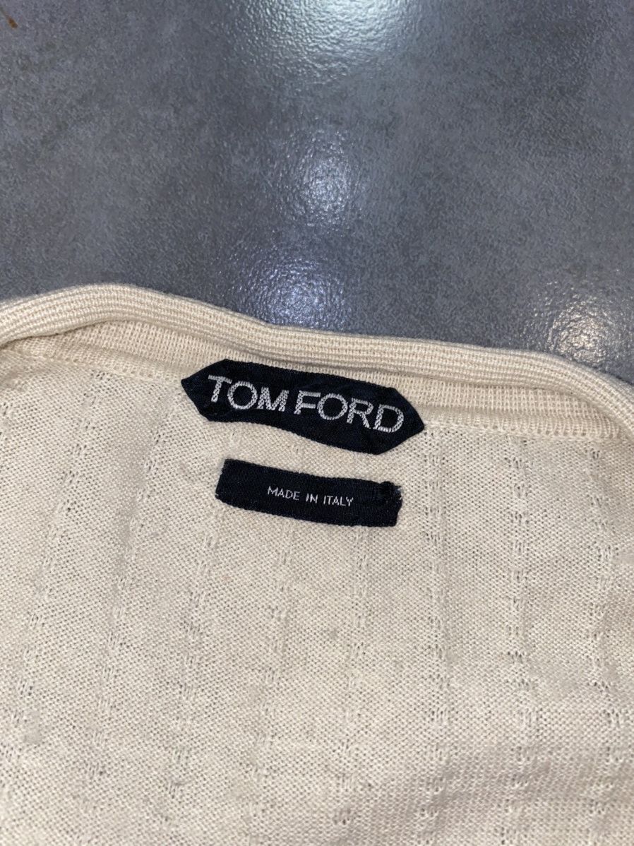 Tom Ford Tom Ford Cream White Striped Cashmere V-Neck Sweater Size US XL / EU 56 / 4 - 13 Thumbnail