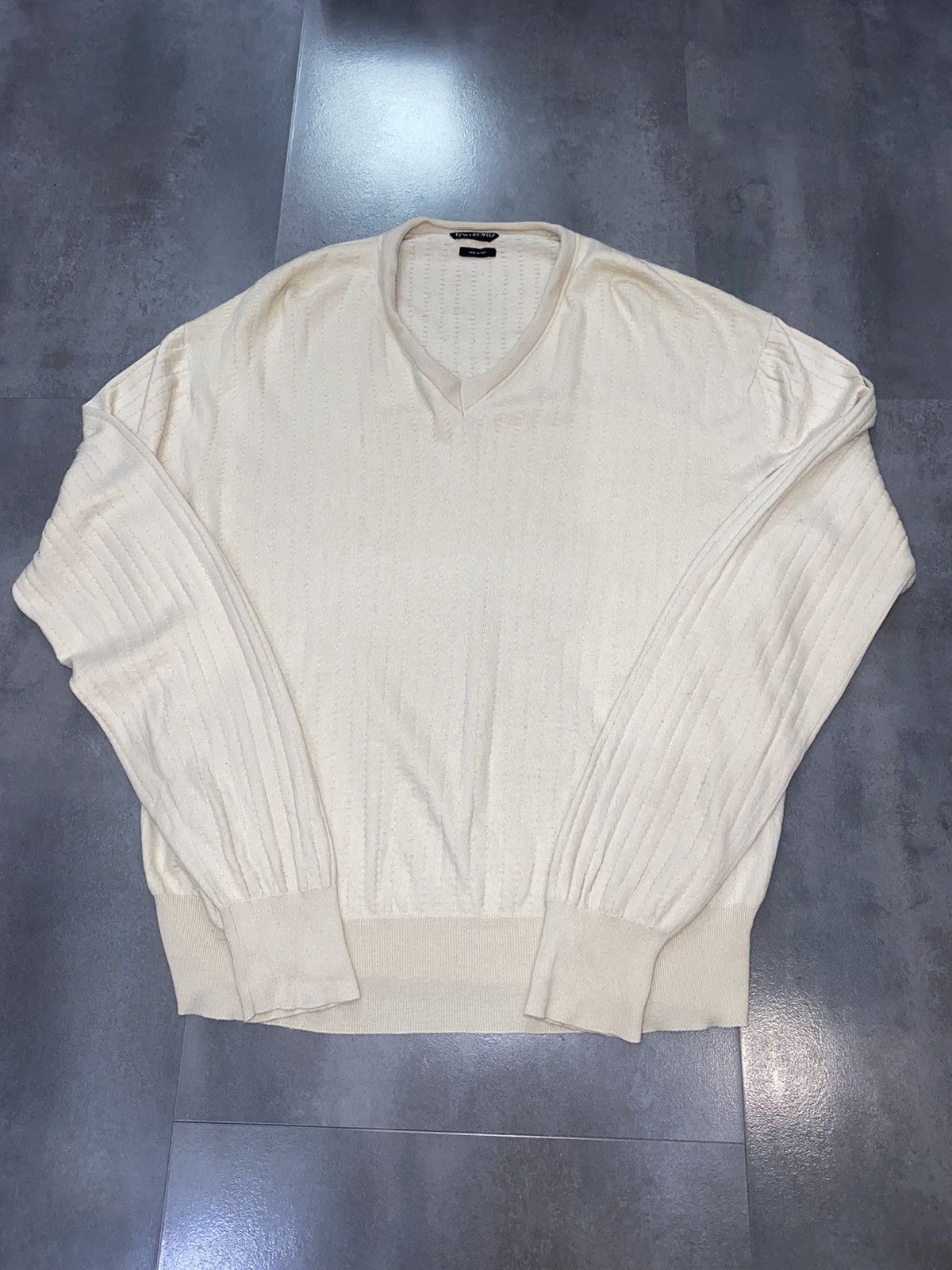 Tom Ford Tom Ford Cream White Striped Cashmere V-Neck Sweater Size US XL / EU 56 / 4 - 9 Thumbnail