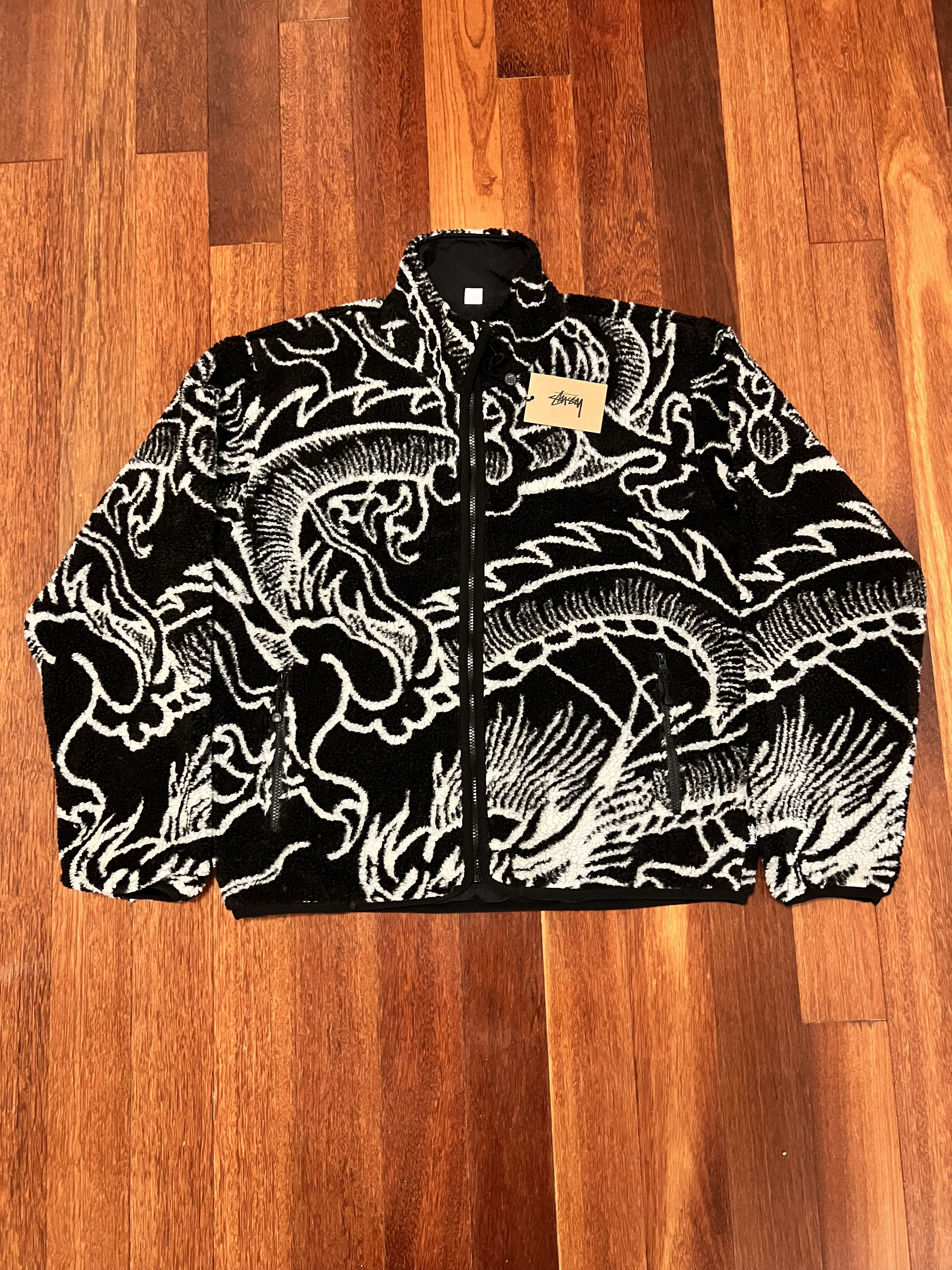 Stussy 💚 Stussy Dragon Sherpa Jacket Black FW22 Large NEW Size US L / EU 52-54 / 3 - 5 Thumbnail