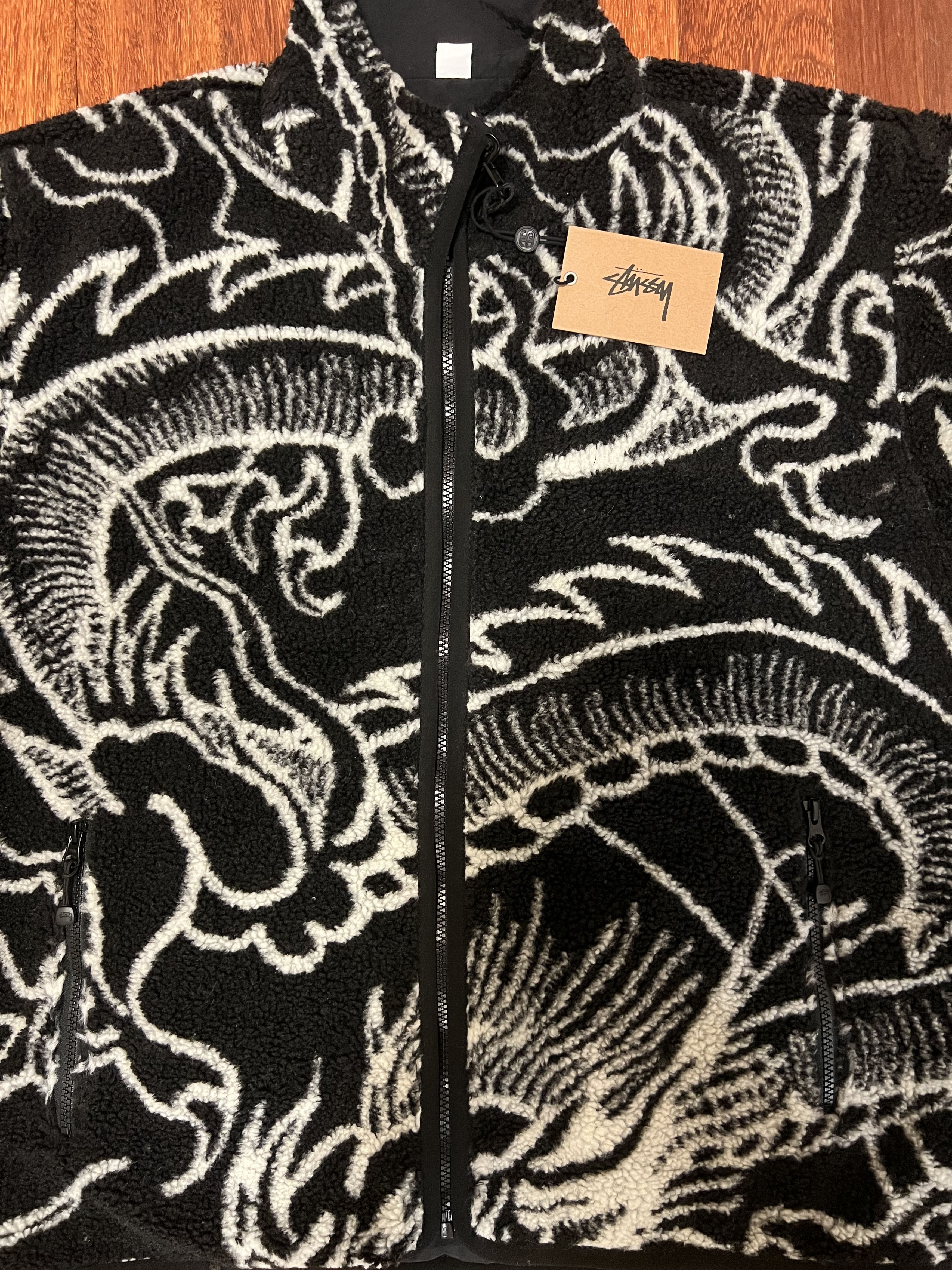 Stussy 💚 Stussy Dragon Sherpa Jacket Black FW22 Large NEW Size US L / EU 52-54 / 3 - 8 Thumbnail