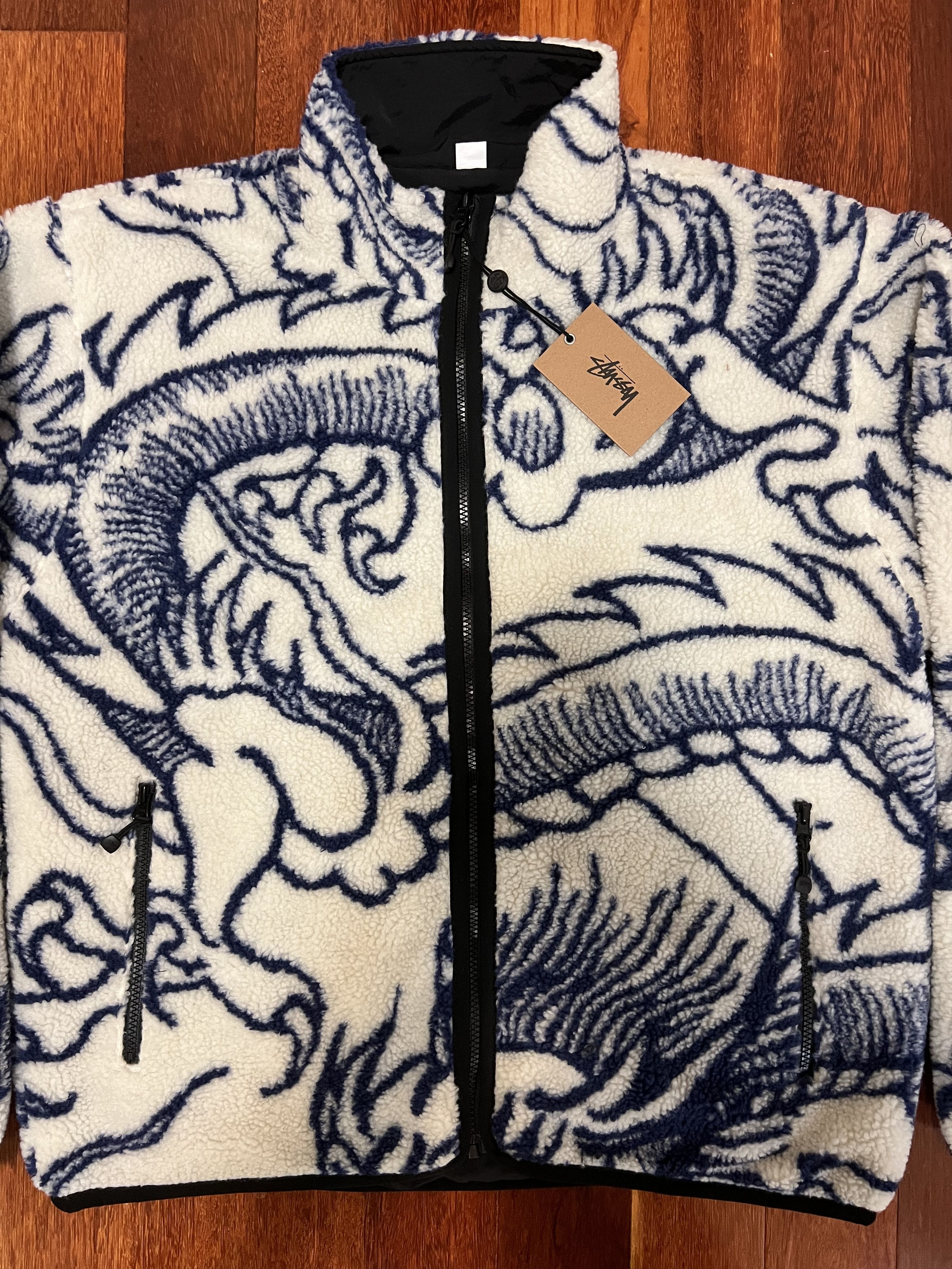 Stussy 💚 FW22 Stussy Dragon Sherpa Jacket White X-Large NEW Size US XL / EU 56 / 4 - 8 Thumbnail