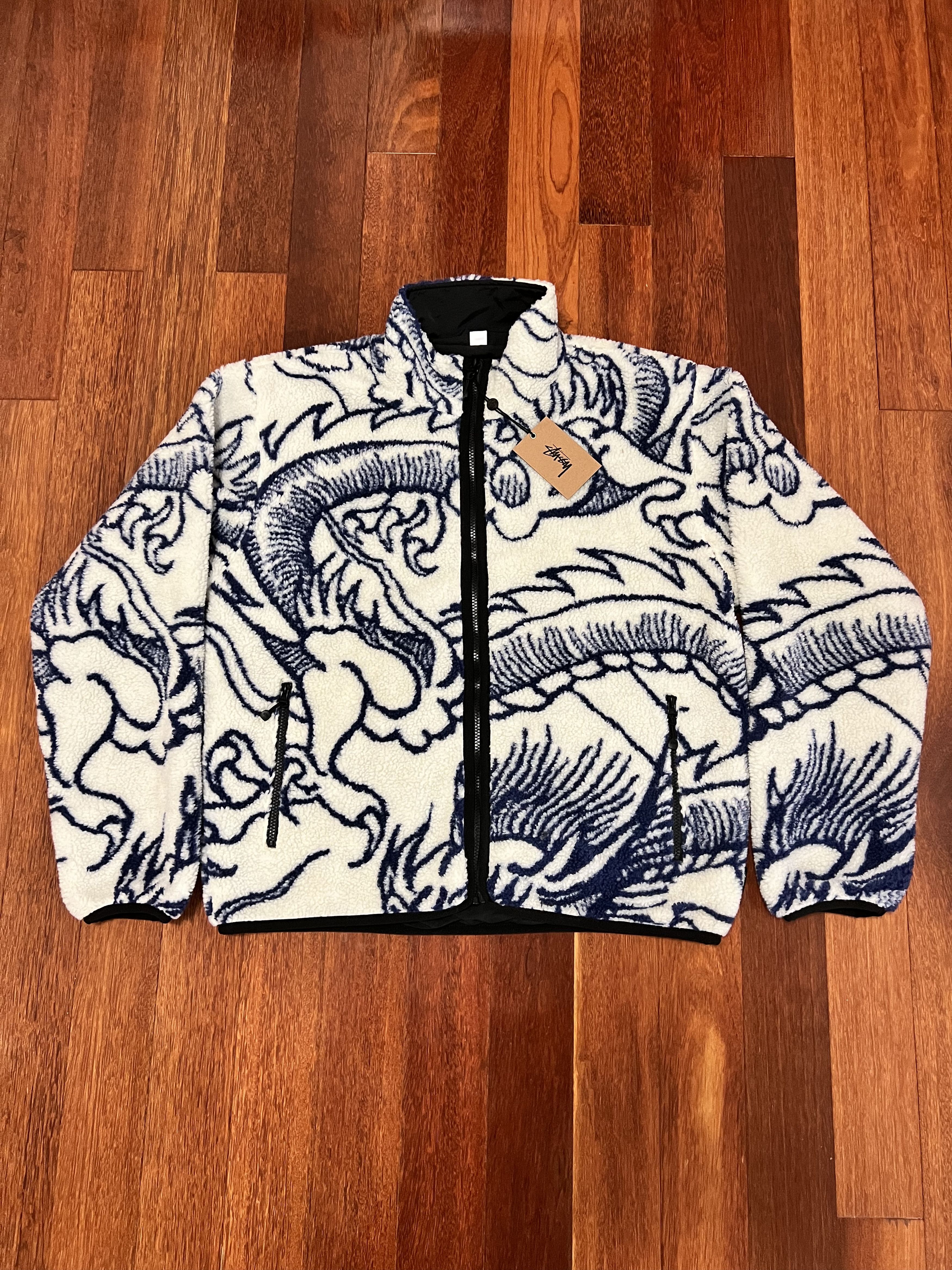 Stussy 💚 FW22 Stussy Dragon Sherpa Jacket White X-Large NEW Size US XL / EU 56 / 4 - 5 Thumbnail