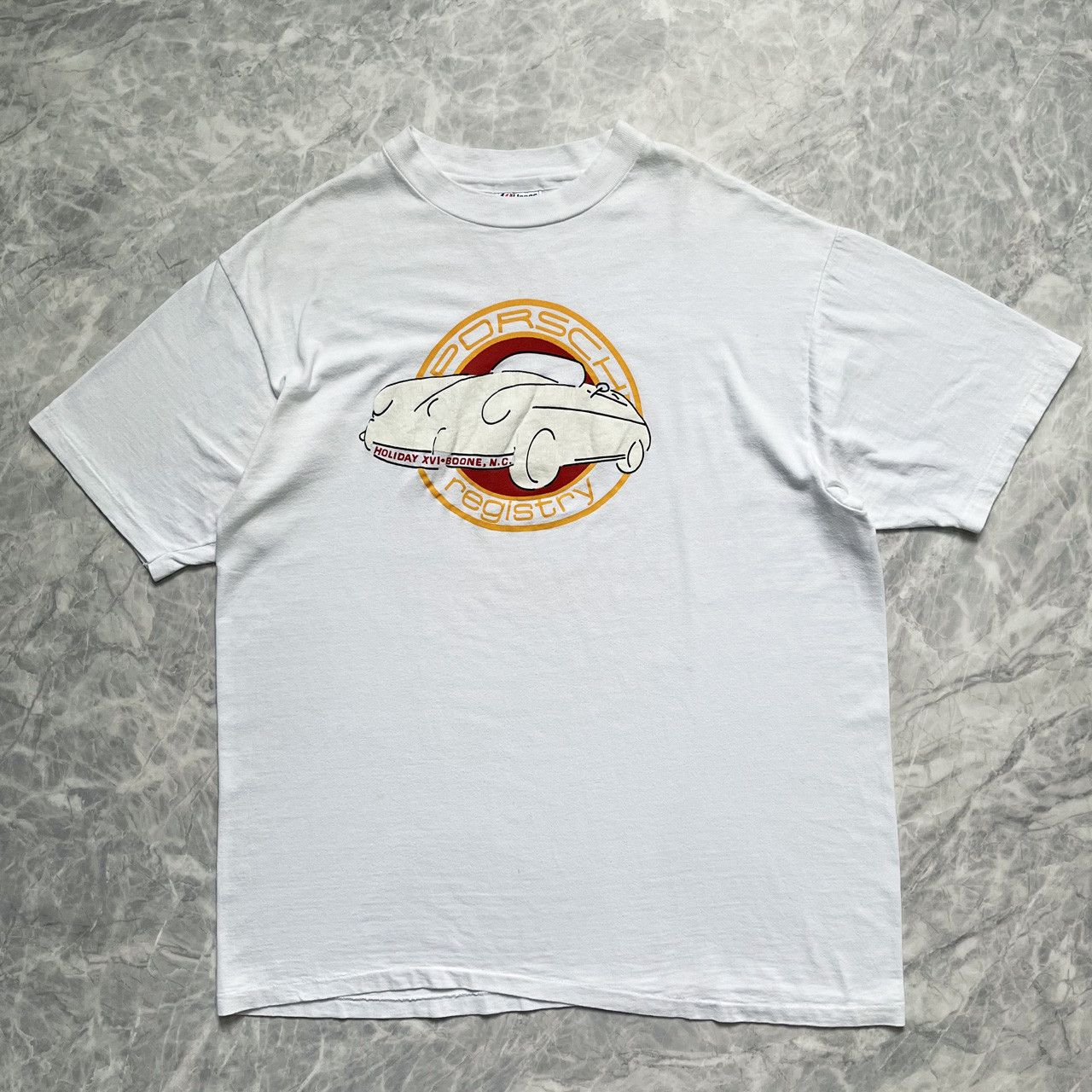 VTG 90s PORSCHE REGISTRY HANES T-SHIRT MADE IN USA SIZE XL