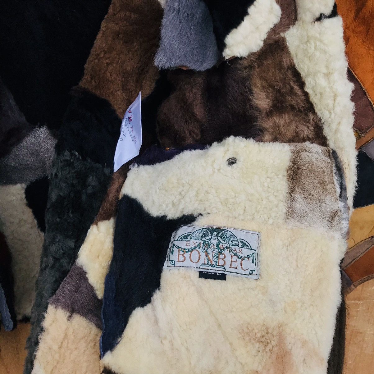 Designer Rare Patchwork Leather Multicolor Shearling by Bonbec L Size US L / EU 52-54 / 3 - 9 Thumbnail