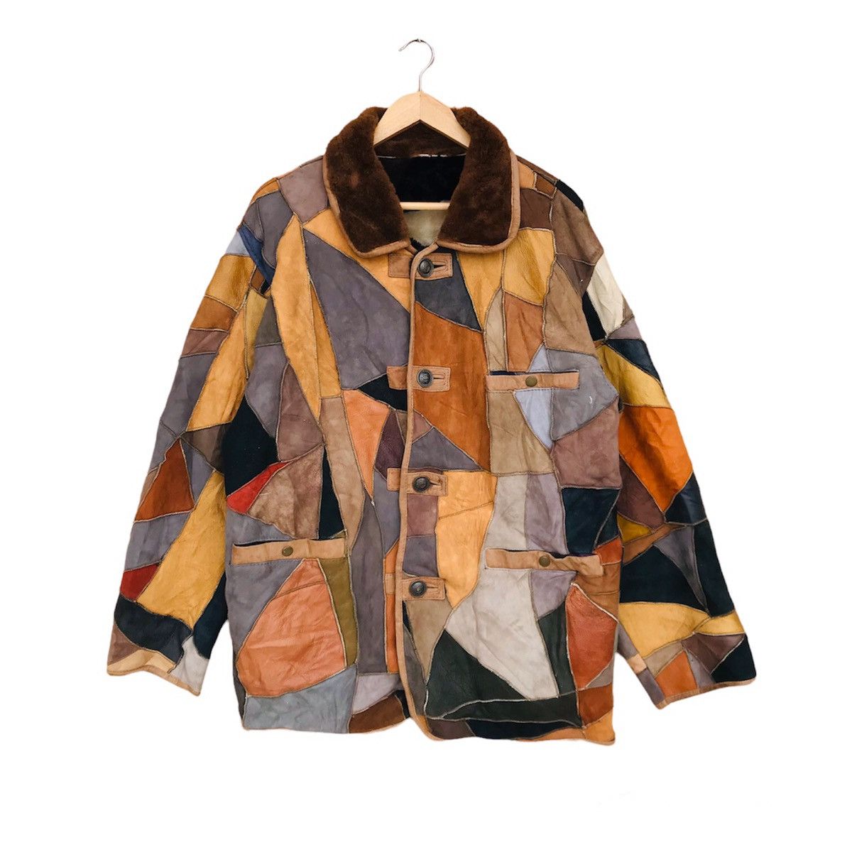Designer Rare Patchwork Leather Multicolor Shearling by Bonbec L Size US L / EU 52-54 / 3 - 2 Thumbnail