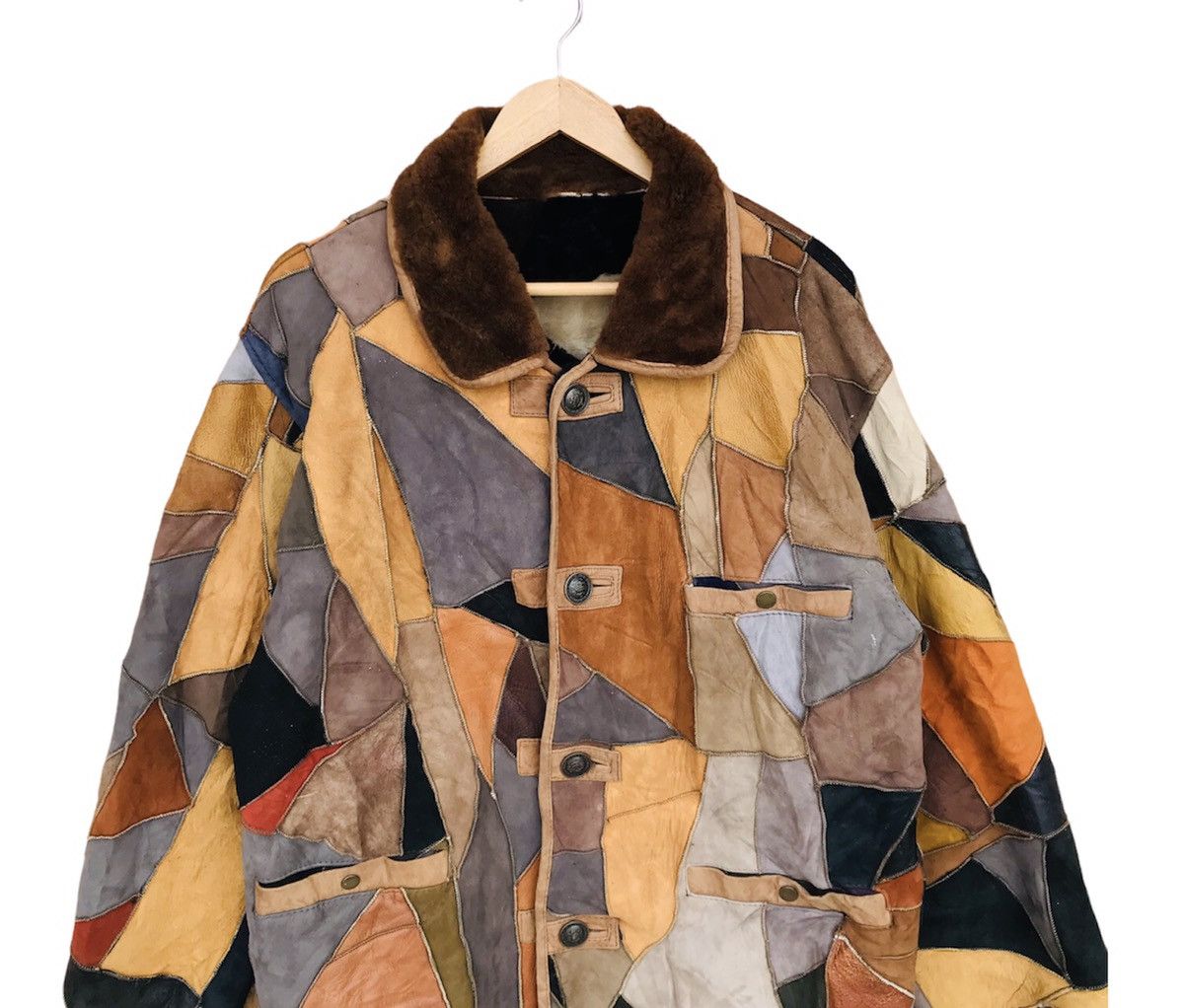 Designer Rare Patchwork Leather Multicolor Shearling by Bonbec L Size US L / EU 52-54 / 3 - 4 Thumbnail
