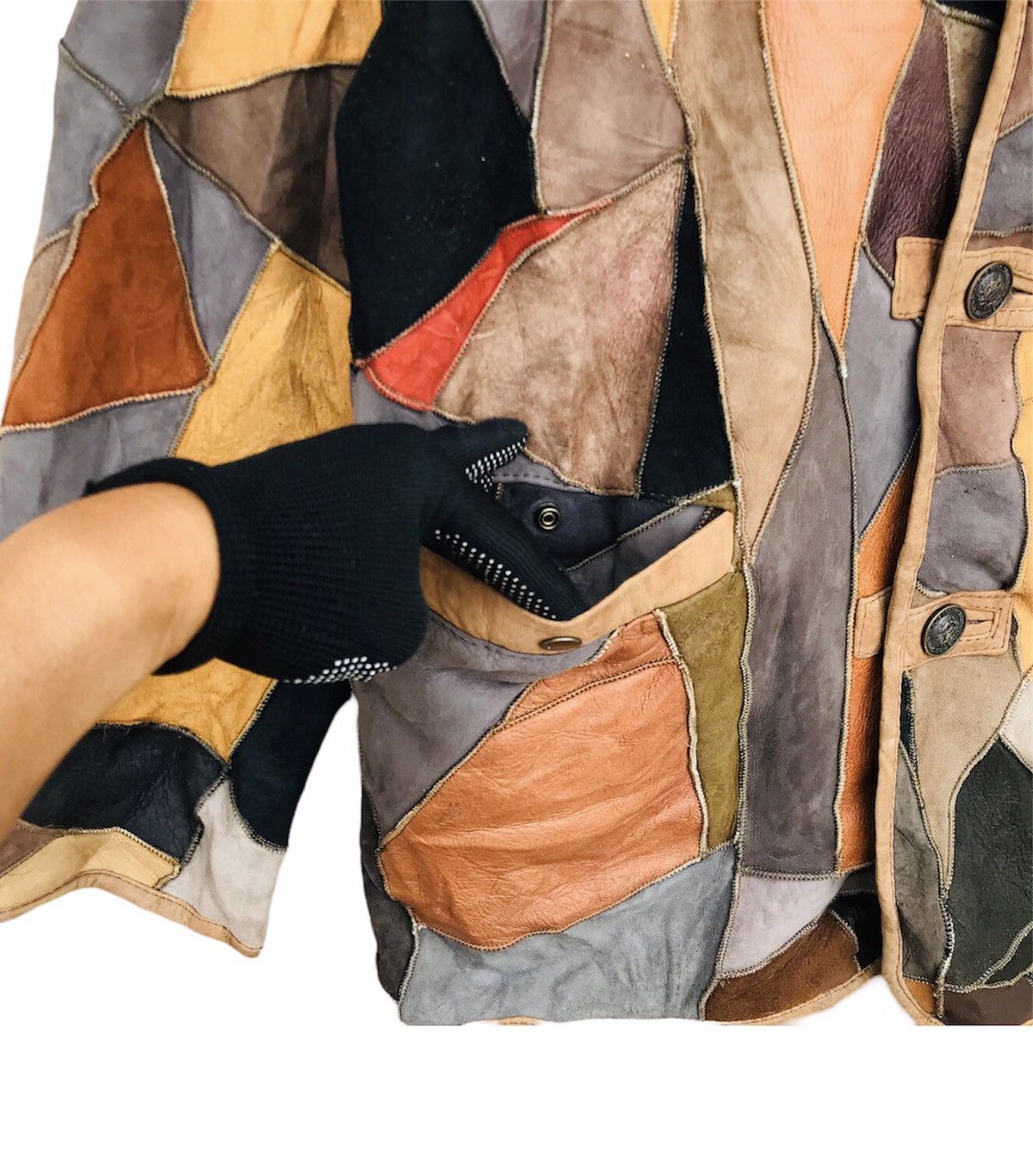 Designer Rare Patchwork Leather Multicolor Shearling by Bonbec L Size US L / EU 52-54 / 3 - 7 Thumbnail