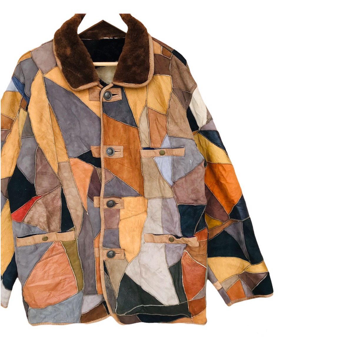 Designer Rare Patchwork Leather Multicolor Shearling by Bonbec L Size US L / EU 52-54 / 3 - 6 Thumbnail