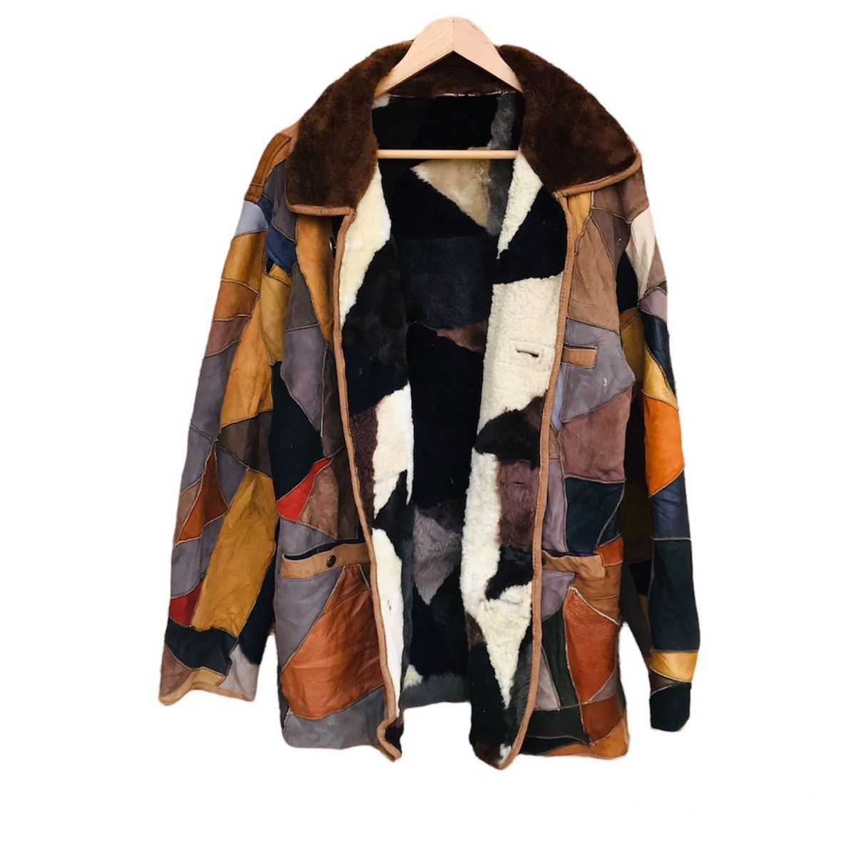 Designer Rare Patchwork Leather Multicolor Shearling by Bonbec L Size US L / EU 52-54 / 3 - 3 Thumbnail