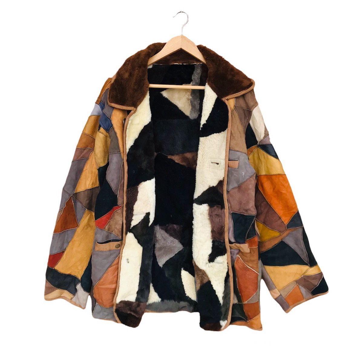 Designer Rare Patchwork Leather Multicolor Shearling by Bonbec L Size US L / EU 52-54 / 3 - 1 Thumbnail