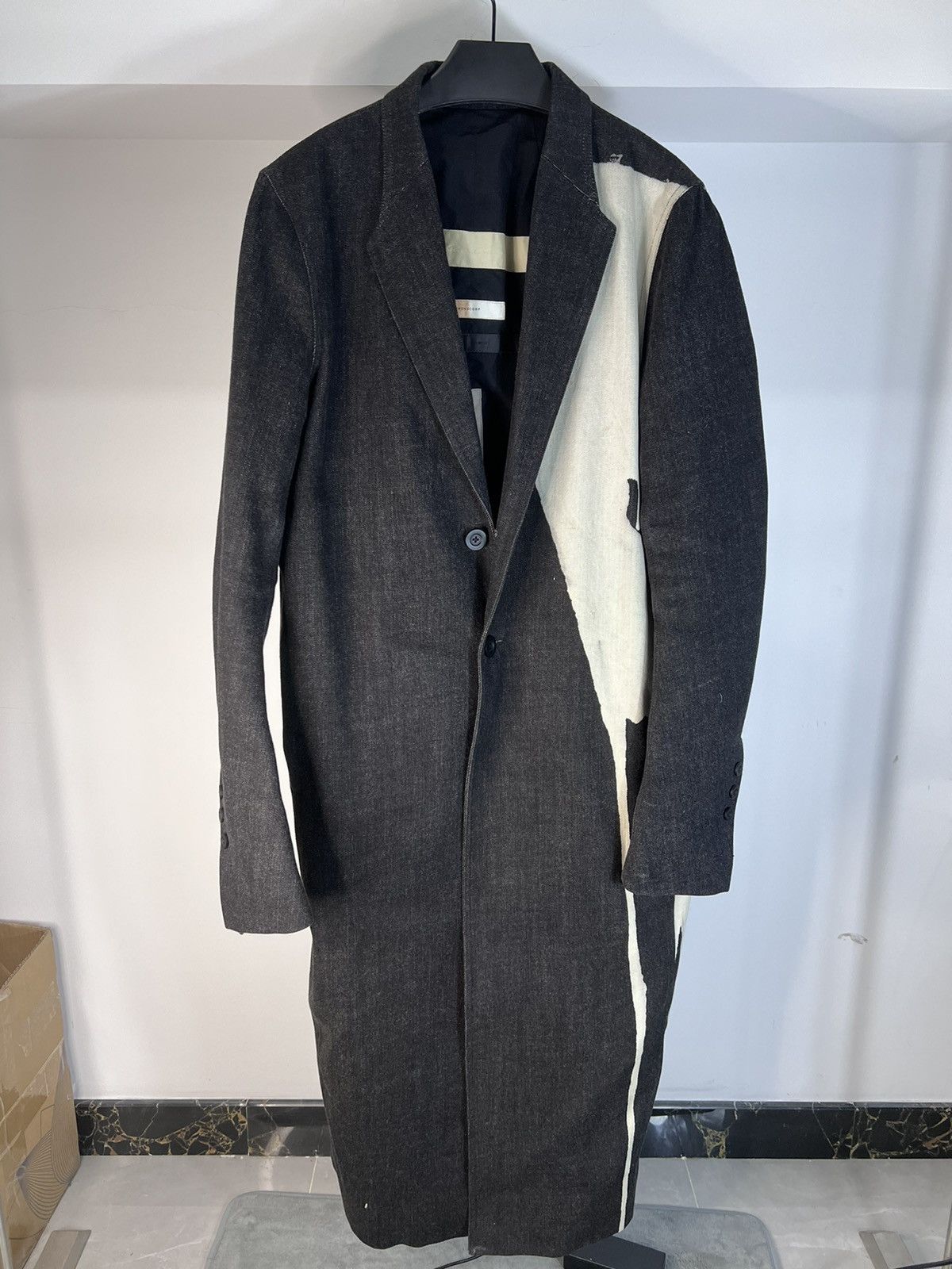 Pre-owned Rick Owens Runway Fw16 Mastodon Bleach Vomit Coat In Black/milk