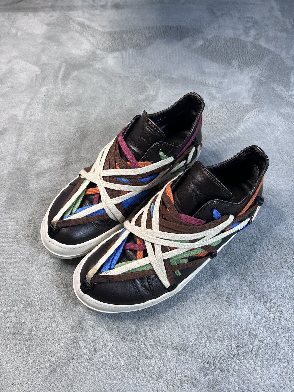 Pre-owned Rick Owens Hexagram Mainline Leather Ramones Low Size41 Shoes In Black/milk
