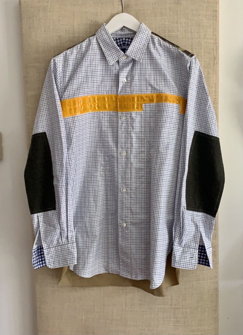image of Comme Des Garcons x Junya Watanabe NWOT 2018 Reflective Stripe Contrast Camo Block in Blue/Yellow/K