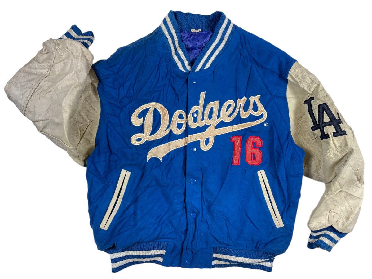 image of American College x Los Angeles Dodgers Authentic Hideo Nomo La Dodgers 1996 Varsity Leather Jacket 