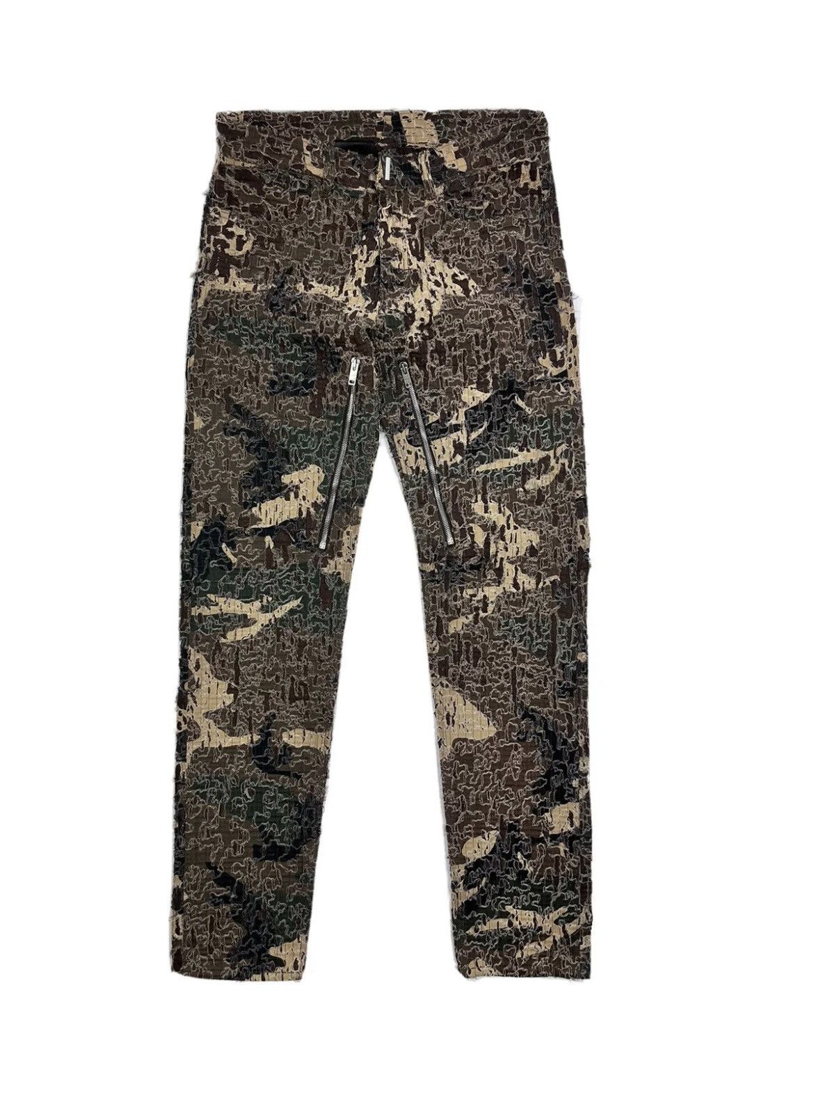 image of Givenchy Slim-Fit Zip Detailed Camouflage Distressed Jeans in Brown, Men's (Size 30)