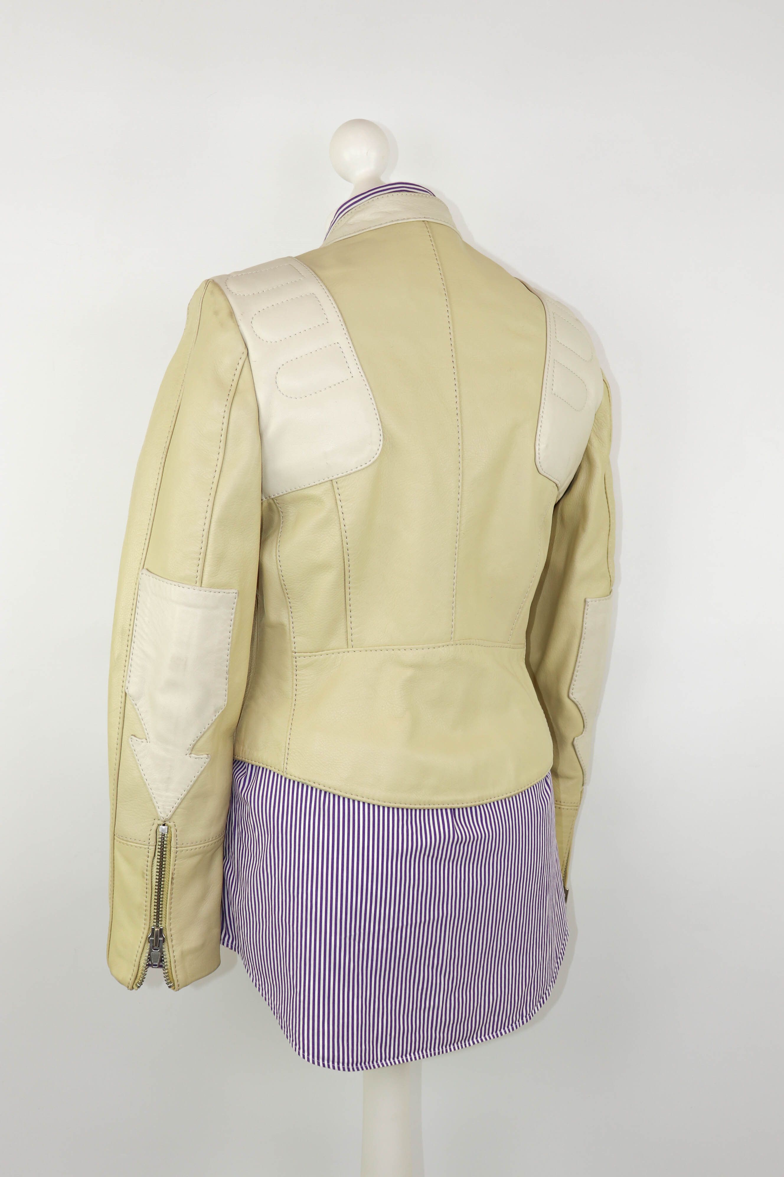 H&M H&M Studio S/S 2016 Women's Cream Beige Leather Biker Jacket Size M / US 6-8 / IT 42-44 - 5 Thumbnail