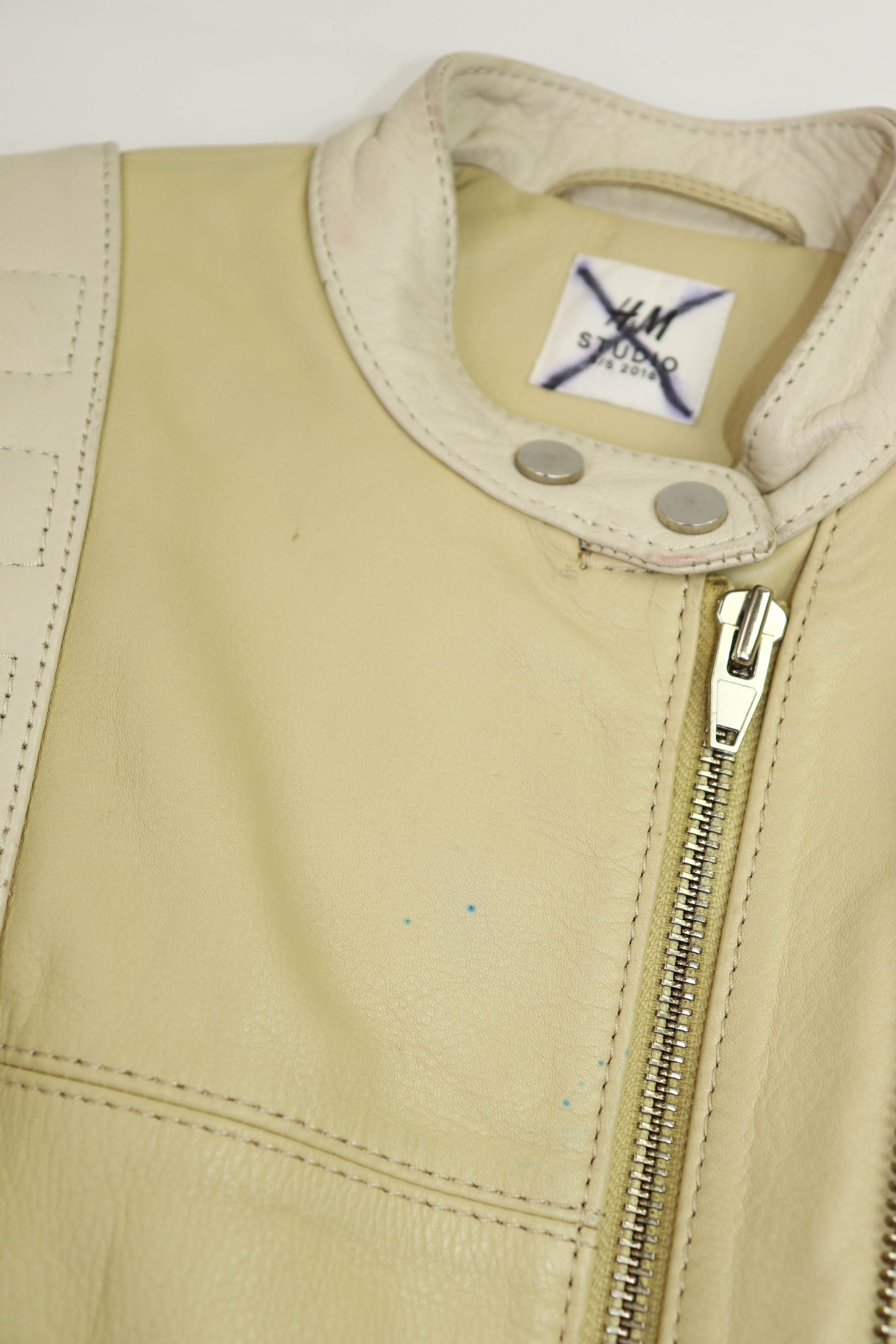 H&M H&M Studio S/S 2016 Women's Cream Beige Leather Biker Jacket Size M / US 6-8 / IT 42-44 - 12 Thumbnail