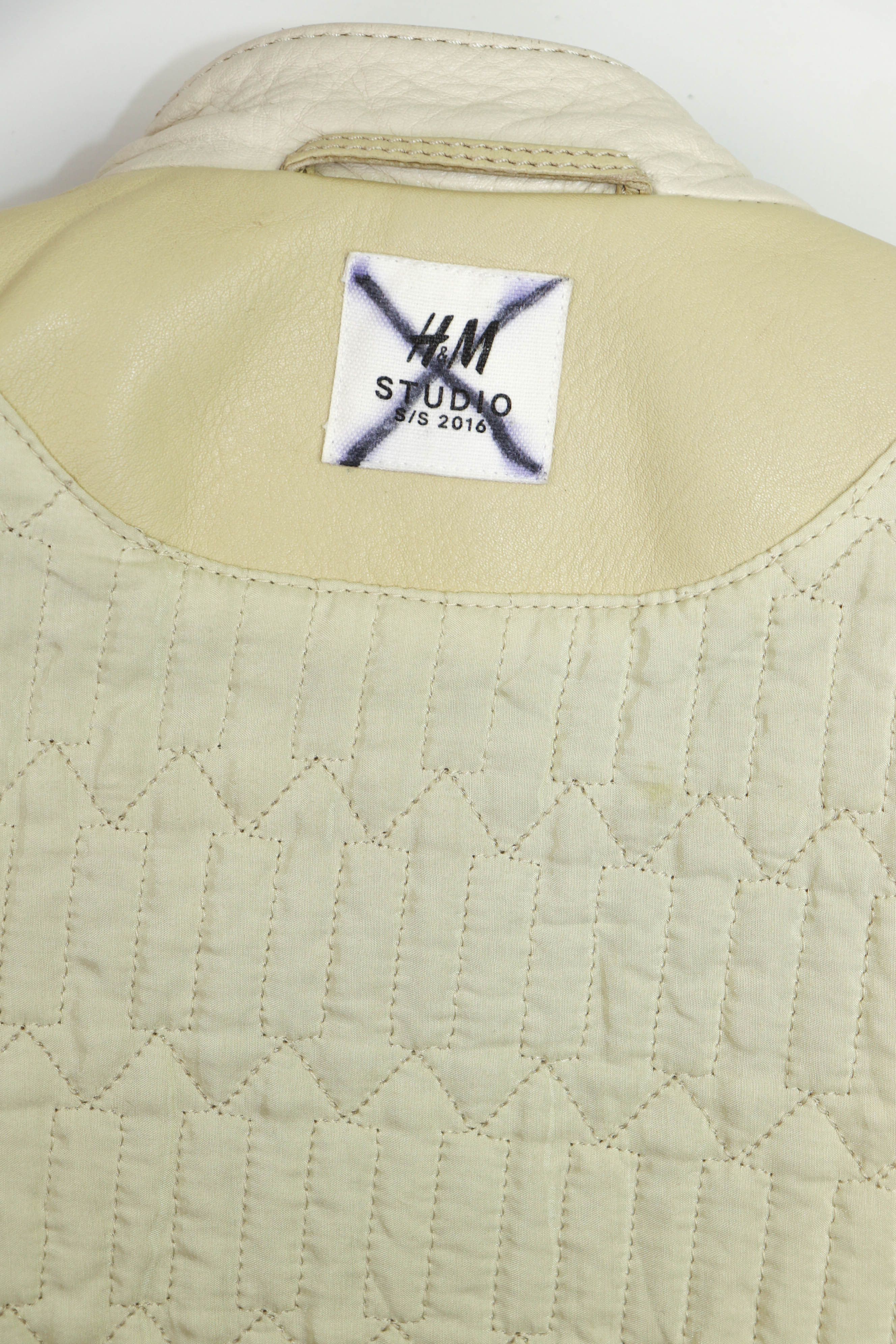 H&M H&M Studio S/S 2016 Women's Cream Beige Leather Biker Jacket Size M / US 6-8 / IT 42-44 - 20 Thumbnail