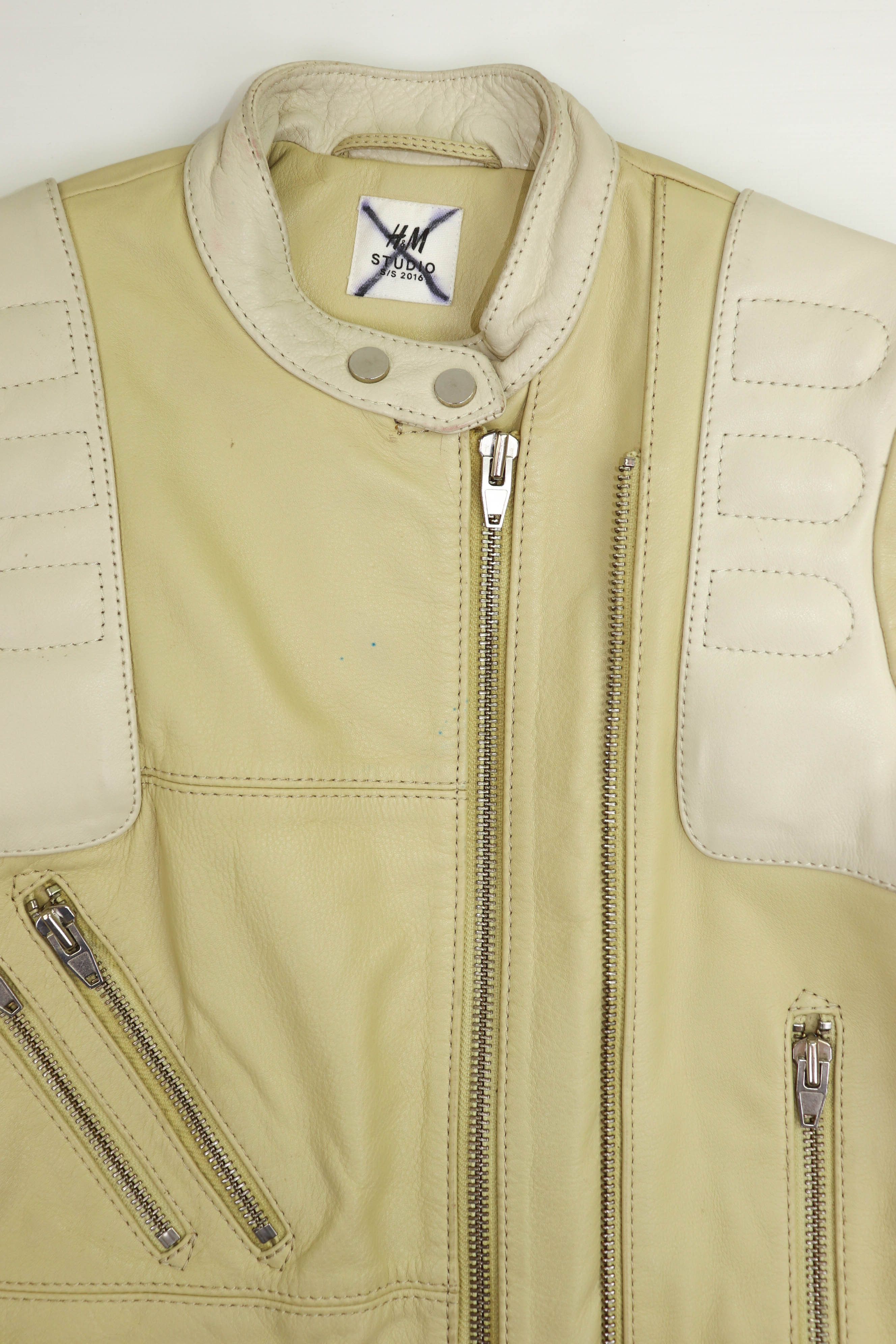 H&M H&M Studio S/S 2016 Women's Cream Beige Leather Biker Jacket Size M / US 6-8 / IT 42-44 - 9 Thumbnail