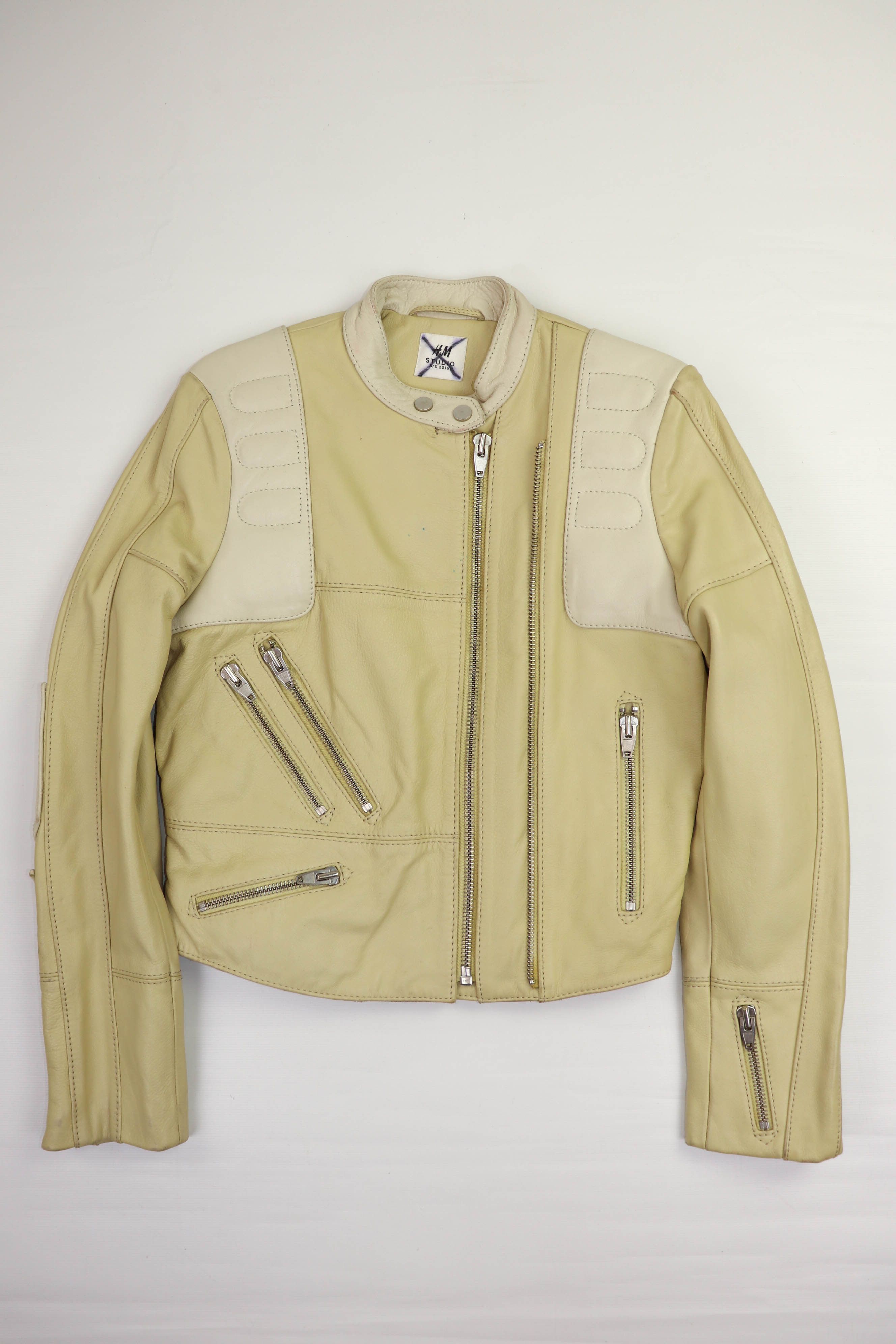 H&M H&M Studio S/S 2016 Women's Cream Beige Leather Biker Jacket Size M / US 6-8 / IT 42-44 - 1 Thumbnail