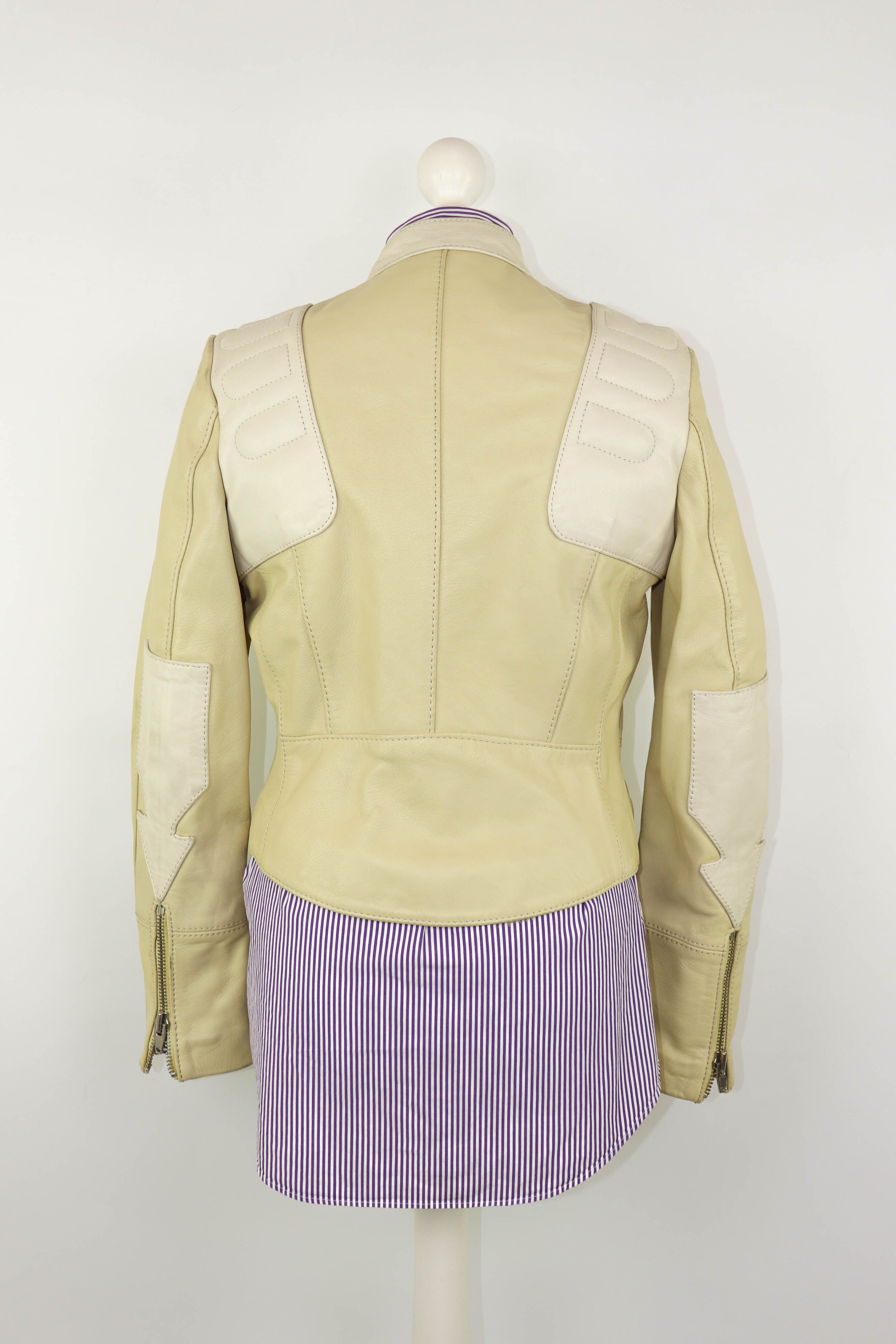 H&M H&M Studio S/S 2016 Women's Cream Beige Leather Biker Jacket Size M / US 6-8 / IT 42-44 - 6 Thumbnail