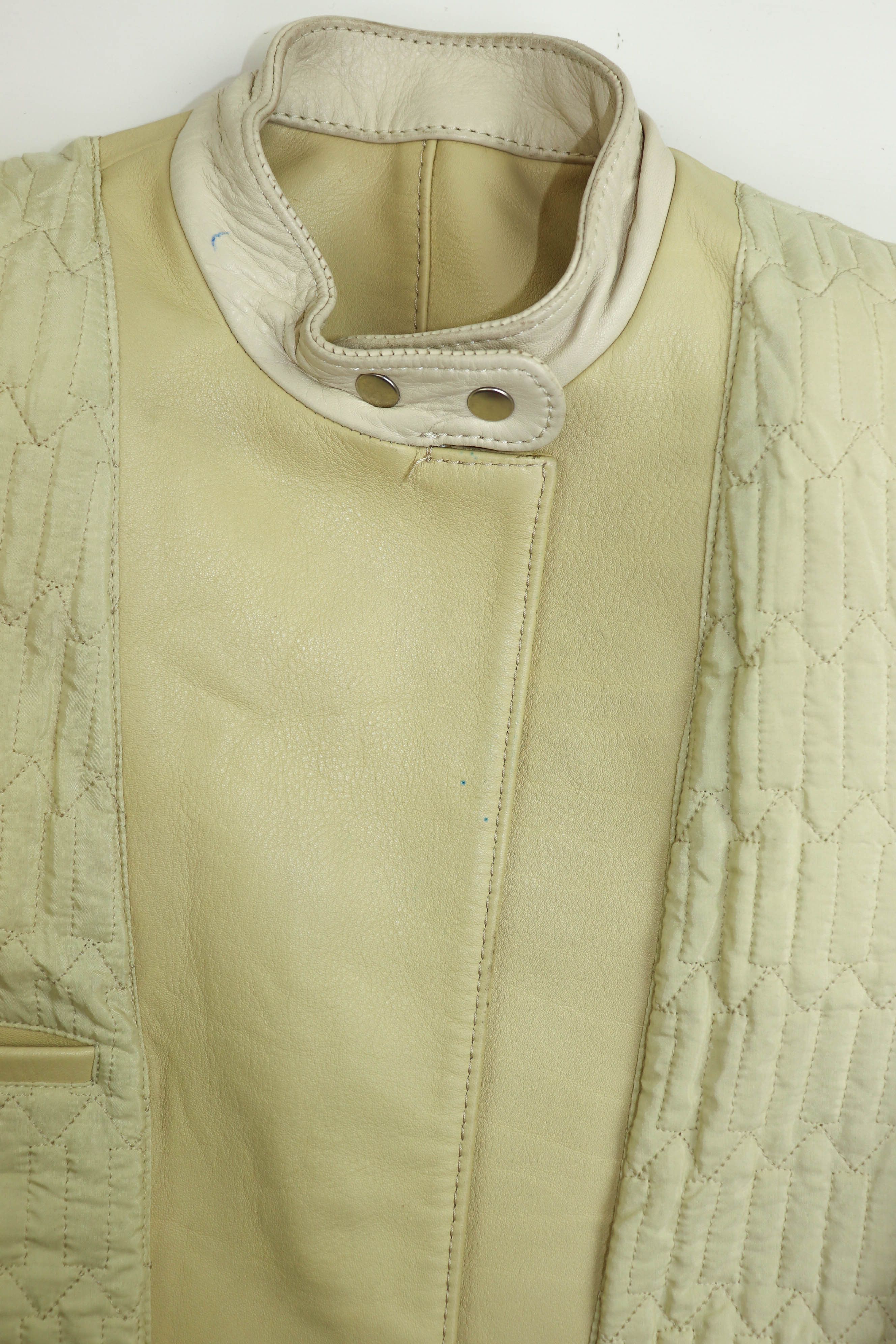 H&M H&M Studio S/S 2016 Women's Cream Beige Leather Biker Jacket Size M / US 6-8 / IT 42-44 - 17 Thumbnail