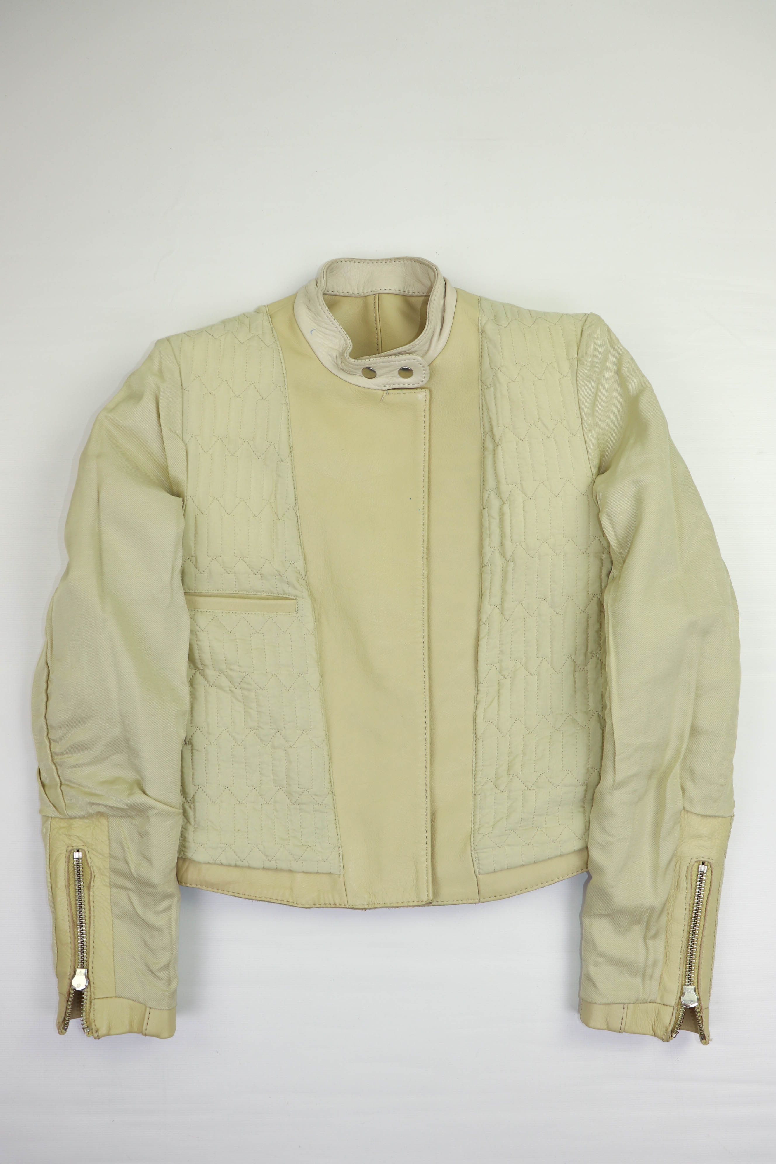 H&M H&M Studio S/S 2016 Women's Cream Beige Leather Biker Jacket Size M / US 6-8 / IT 42-44 - 16 Thumbnail