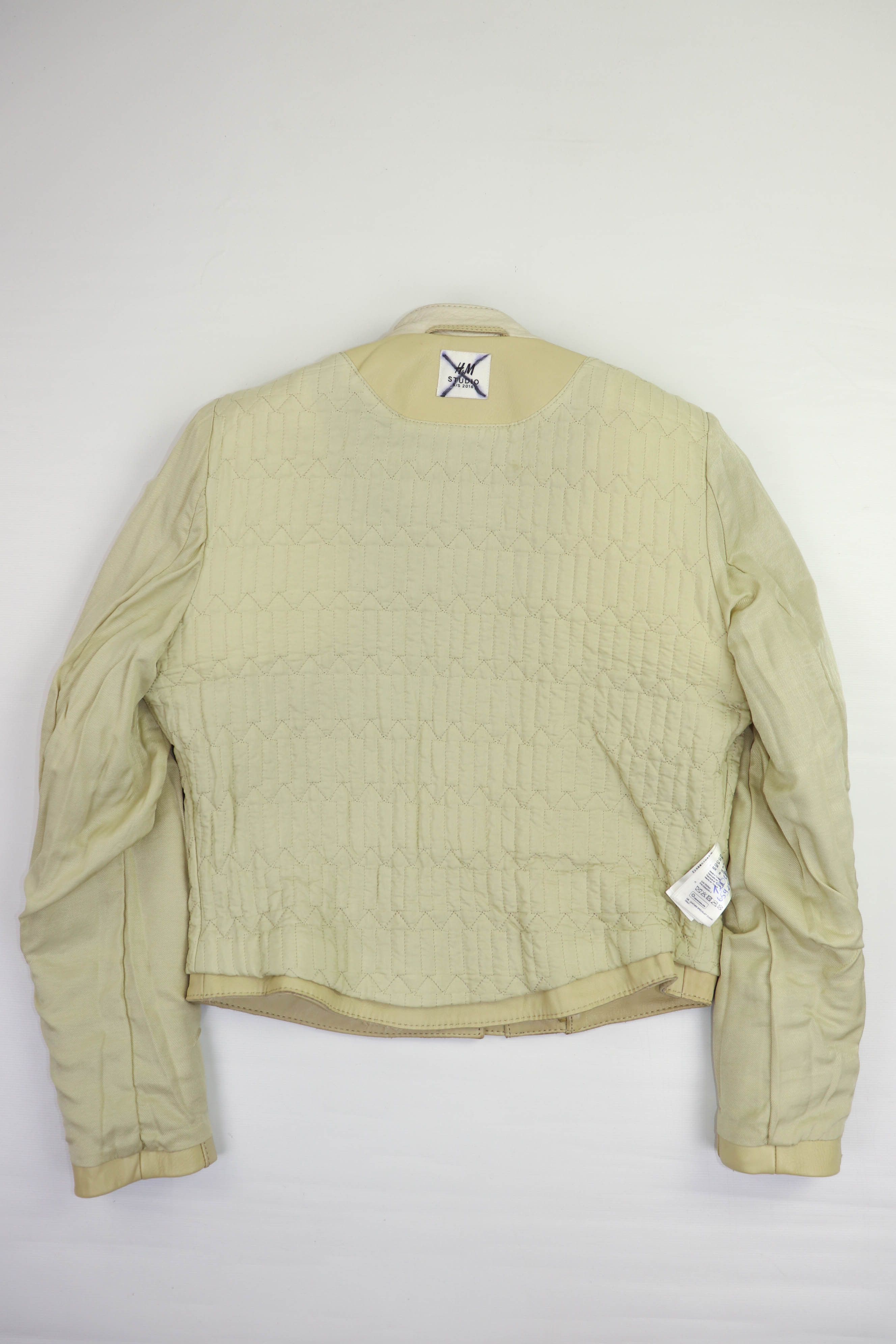 H&M H&M Studio S/S 2016 Women's Cream Beige Leather Biker Jacket Size M / US 6-8 / IT 42-44 - 19 Thumbnail