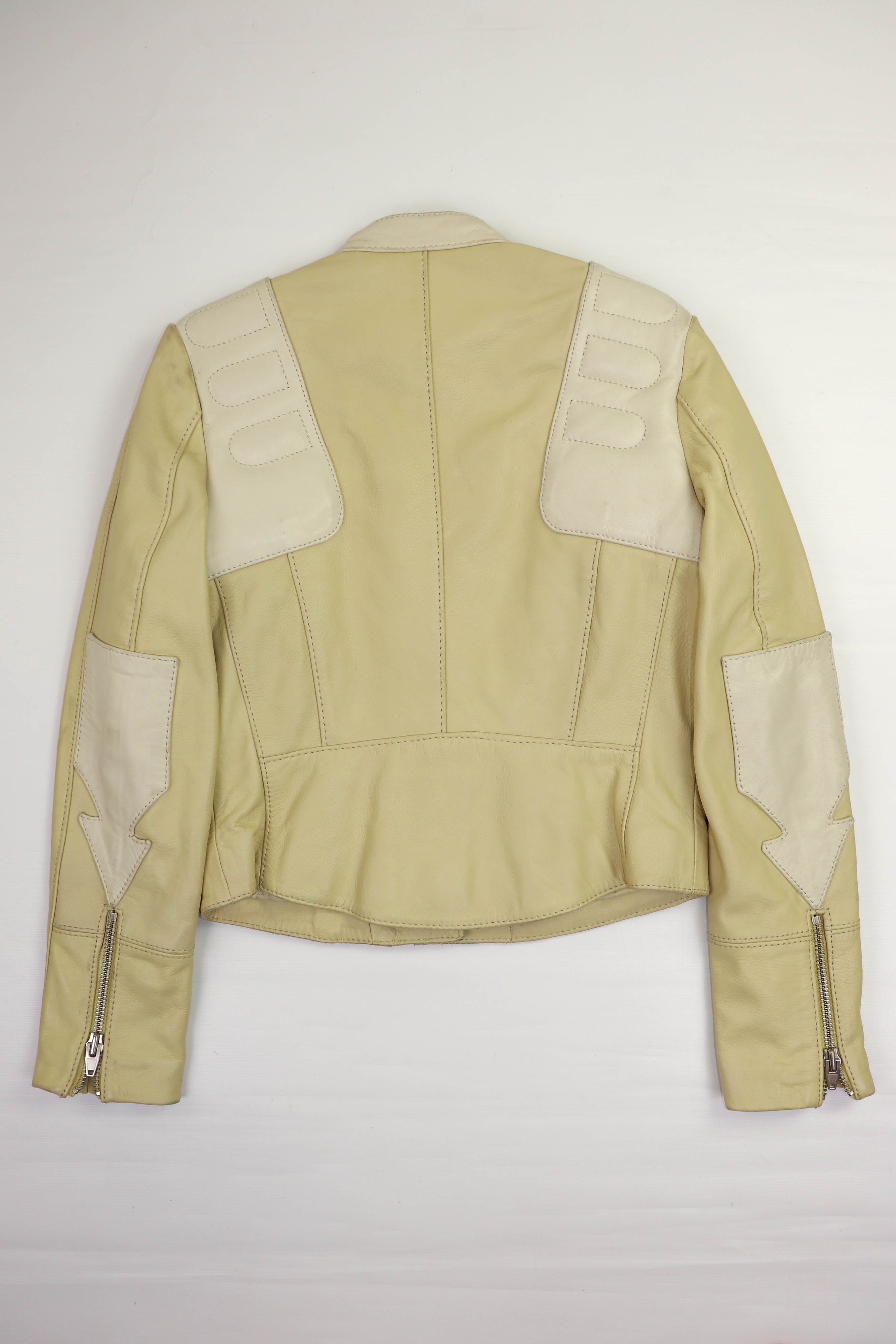 H&M H&M Studio S/S 2016 Women's Cream Beige Leather Biker Jacket Size M / US 6-8 / IT 42-44 - 2 Thumbnail