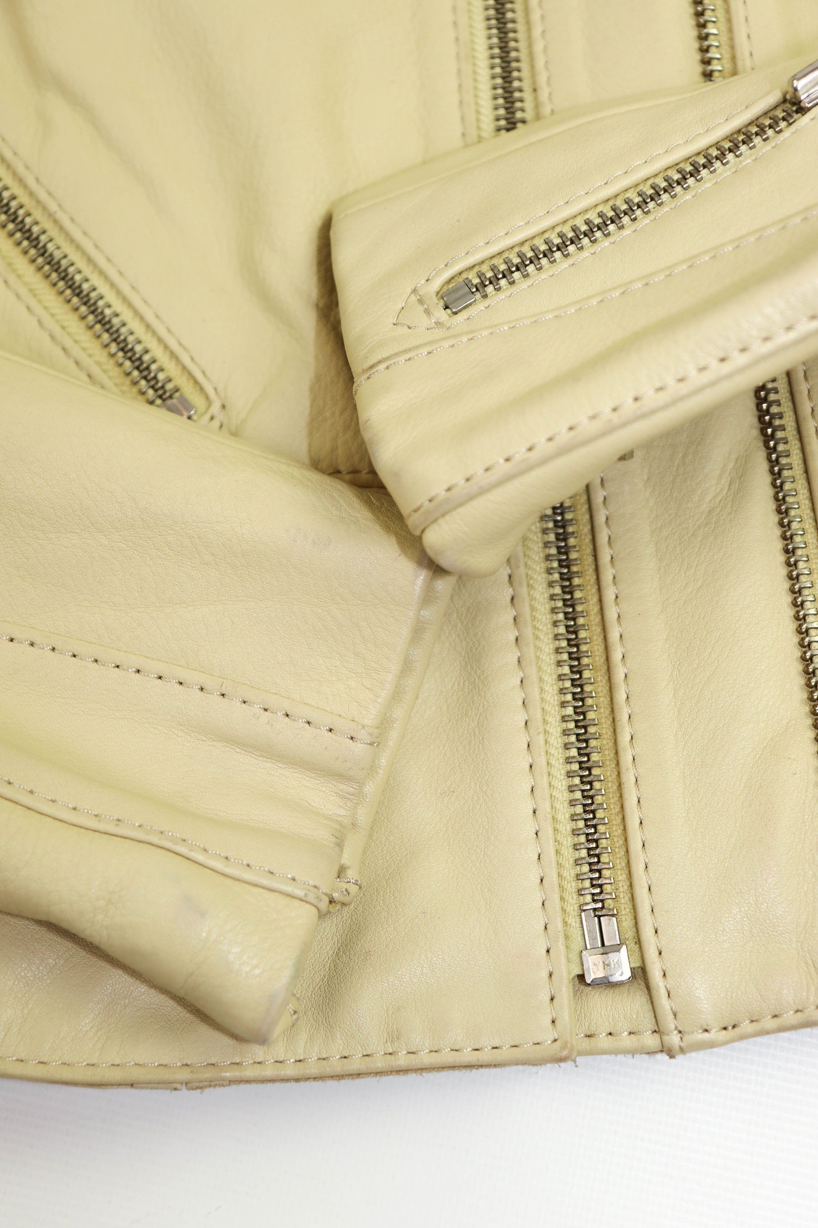 H&M H&M Studio S/S 2016 Women's Cream Beige Leather Biker Jacket Size M / US 6-8 / IT 42-44 - 15 Thumbnail