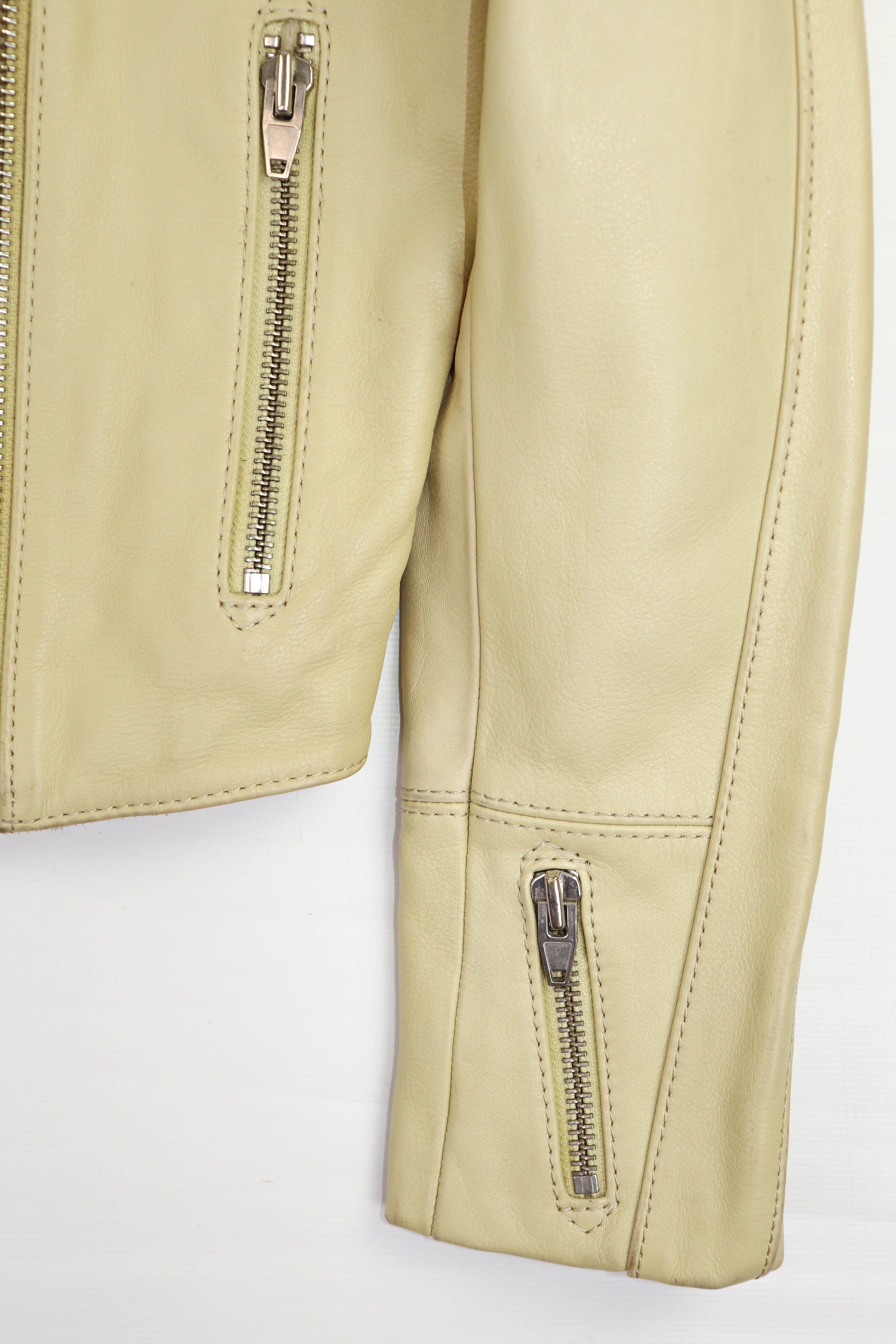 H&M H&M Studio S/S 2016 Women's Cream Beige Leather Biker Jacket Size M / US 6-8 / IT 42-44 - 11 Thumbnail