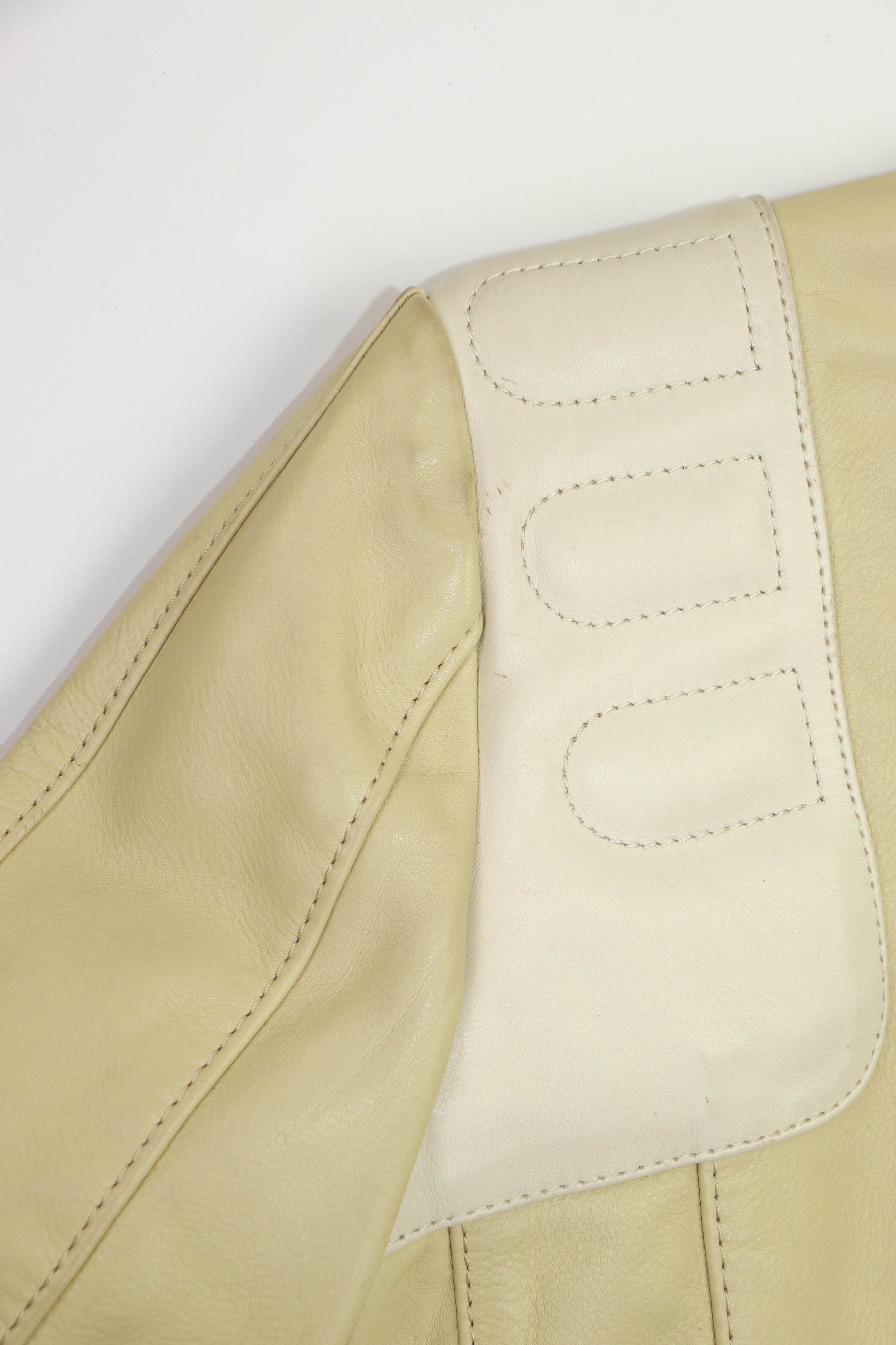 H&M H&M Studio S/S 2016 Women's Cream Beige Leather Biker Jacket Size M / US 6-8 / IT 42-44 - 13 Thumbnail